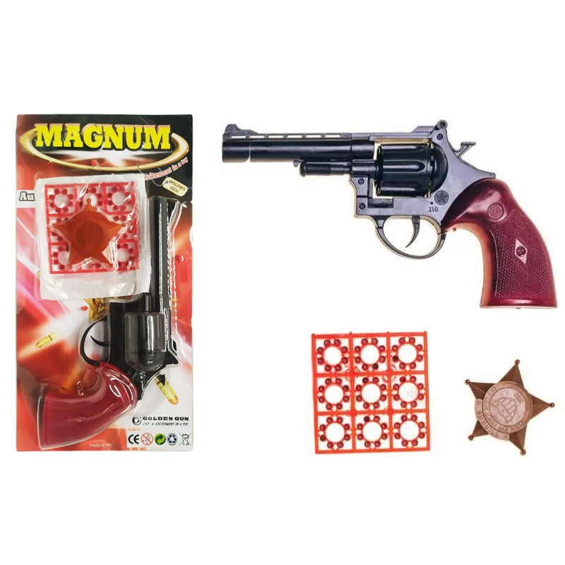 Игрушечный Револьвер Golden Gun Magnum с пистонами и значком 280GG - фото 2