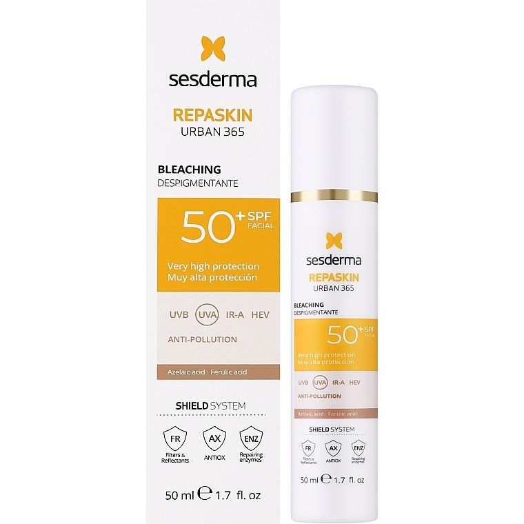 Сонцезахисний крем для обличчя Sesderma Repaskin Urban 365 Bleaching Cream SPF 50+ з депігментуючою дією 50 мл - фото 1