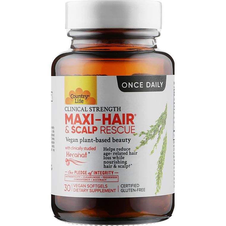 Натуральная добавка для волос Country Life Maxi-Hair & Scalp Rescue 30 капсул - фото 1