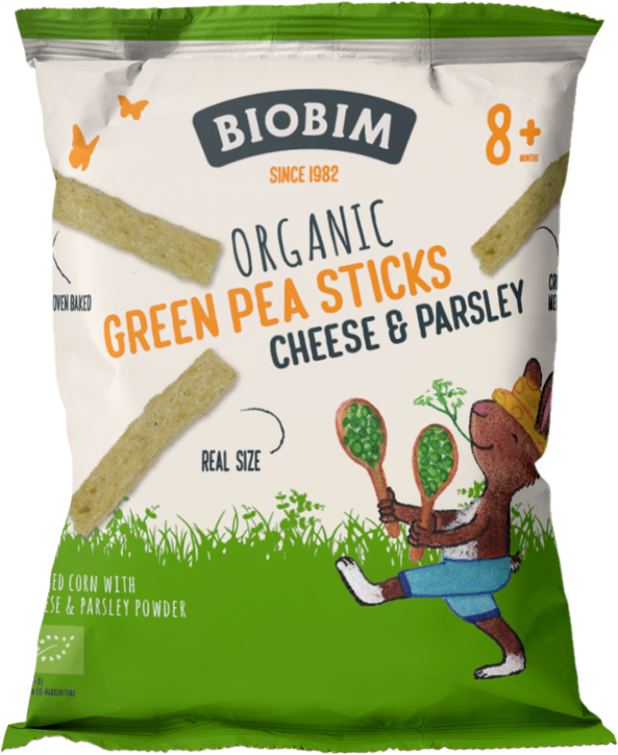 Снеки органические Biobim Пафи зеленый горошек с сыром и петрушкой, 25 г - фото 1