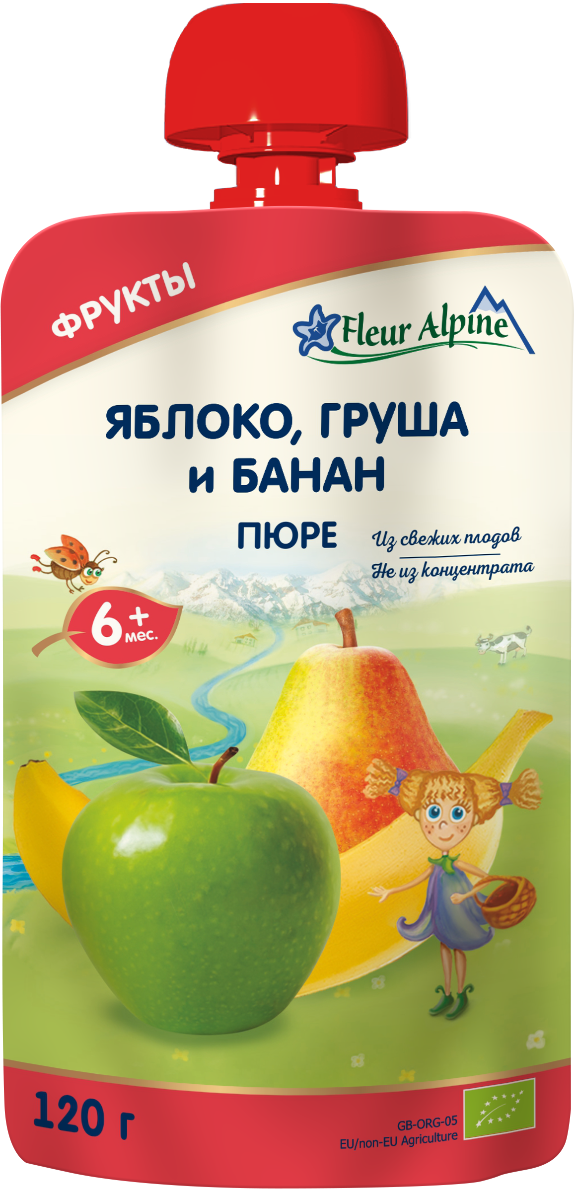 Фруктове пюре Fleur Alpine Pouch Органік Яблуко, груша і банан, 120 г - фото 1