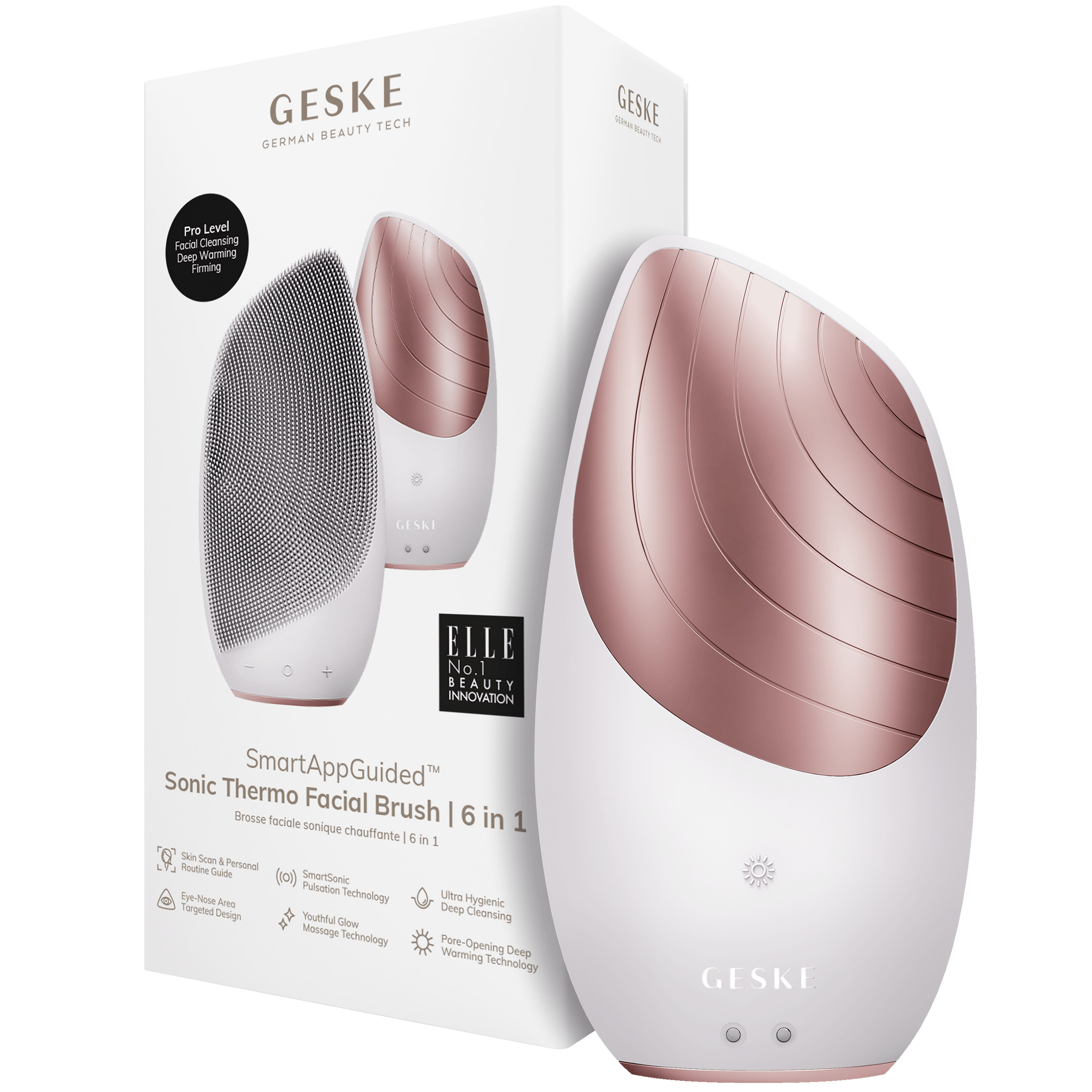 Електронна звукова термощітка для обличчя GESKE Sonic Thermo Facial Brush 6 в 1 пудрова - фото 1