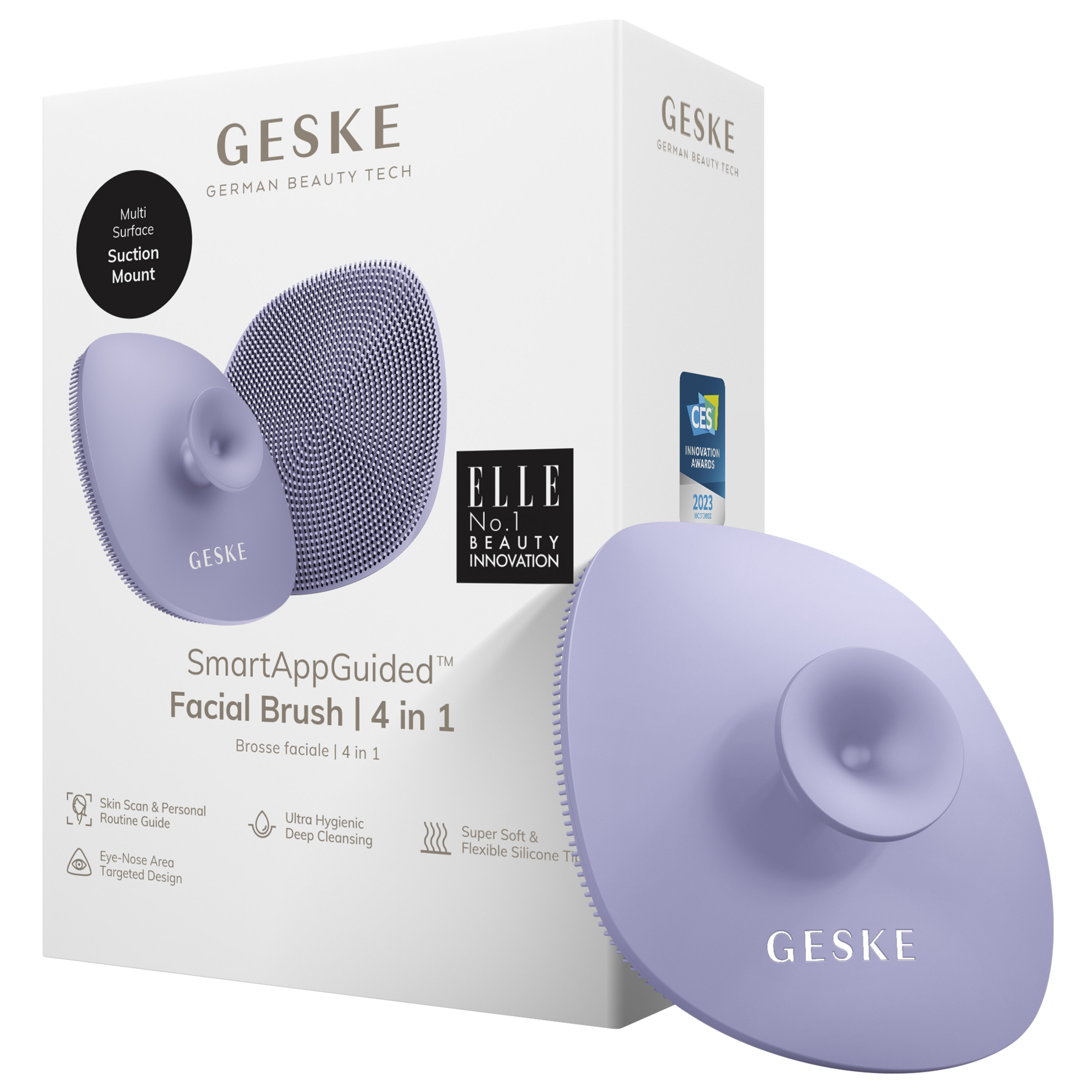 Щетка для лица GESKE Facial Brush 4 в 1 с держателем фиолетовая - фото 1