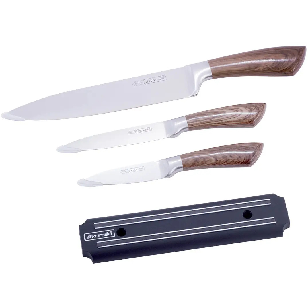 Набір кухонних ножів Kamille: 3 ножі + магнітний тримач 5042 (KM-5042) - фото 1