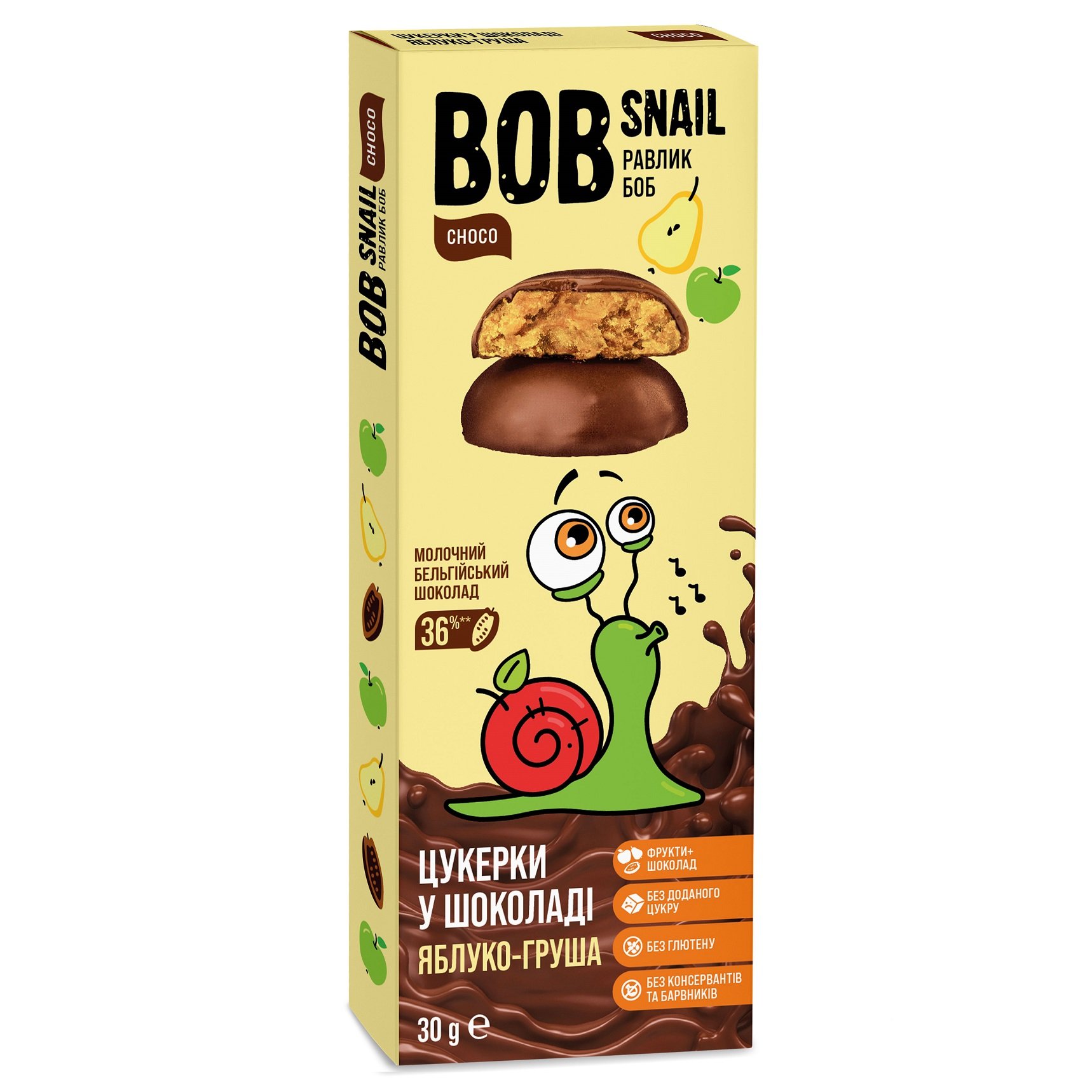 Натуральные конфеты Bob Snail Яблоко-Груша в молочном шоколаде, 30 г - фото 1