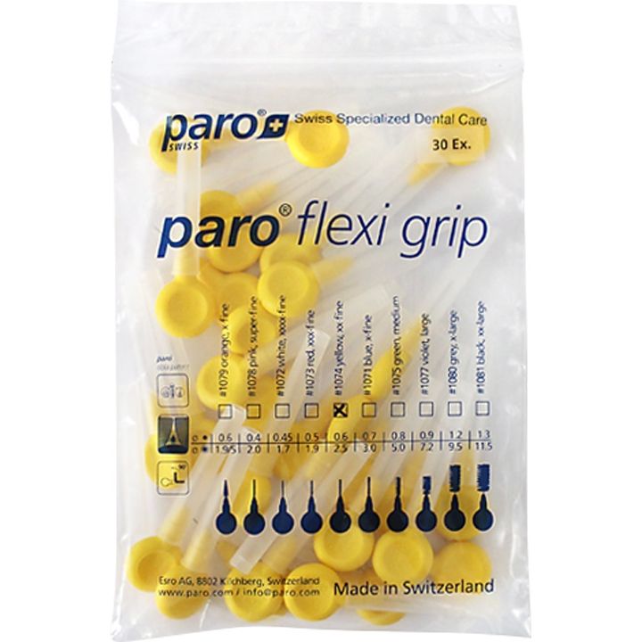 Набір міжзубних щіток Paro Swiss Flexi Grip XX-тонкі 2.5 мм з ковпачком жовтий 30 шт. - фото 2
