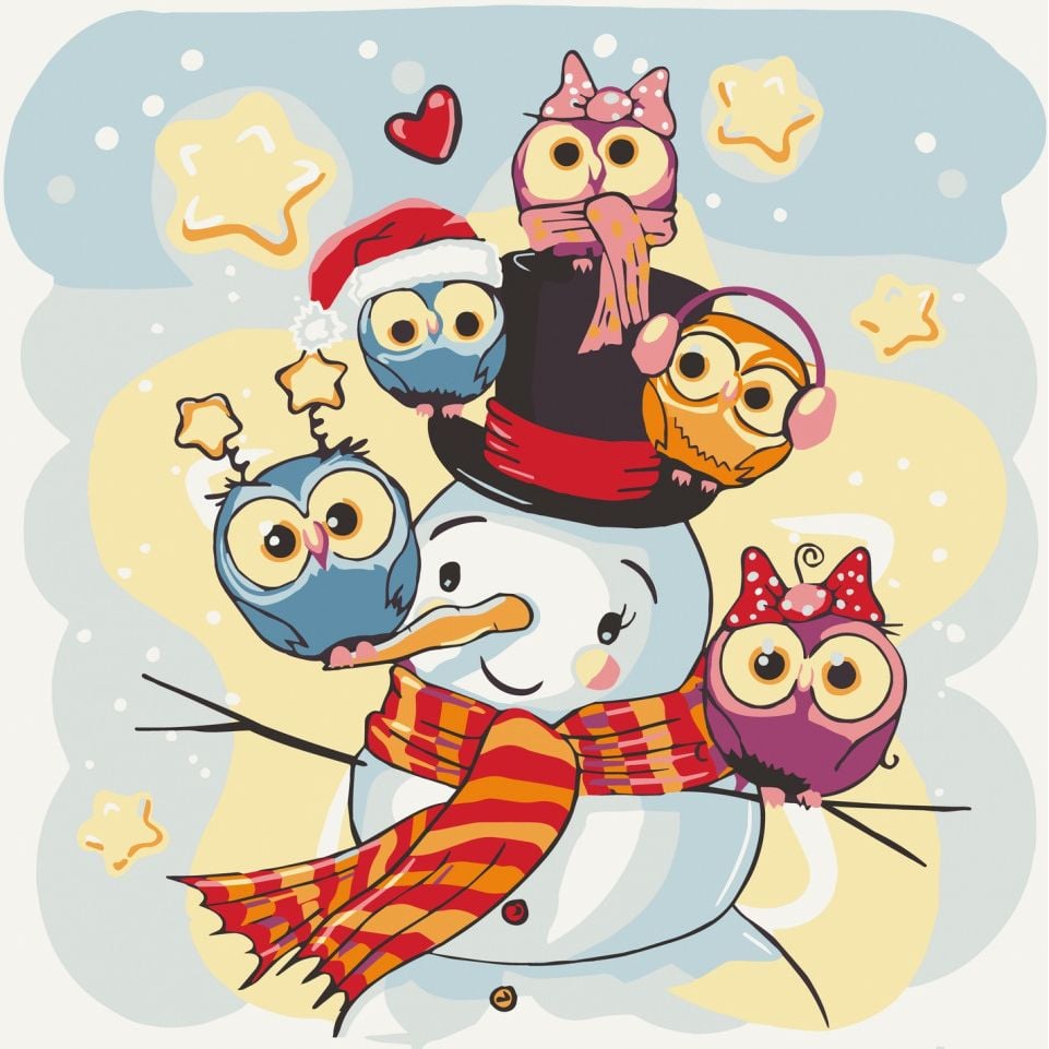 Картина по номерам ArtCraft Снеговик с совами 30x30 см (15550-AC) - фото 1