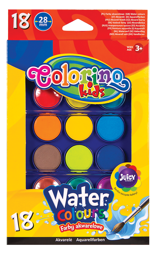 Краски акварельные Colorino, большие таблетки, с кисточкой, 18 цветов (54737PTR) - фото 1
