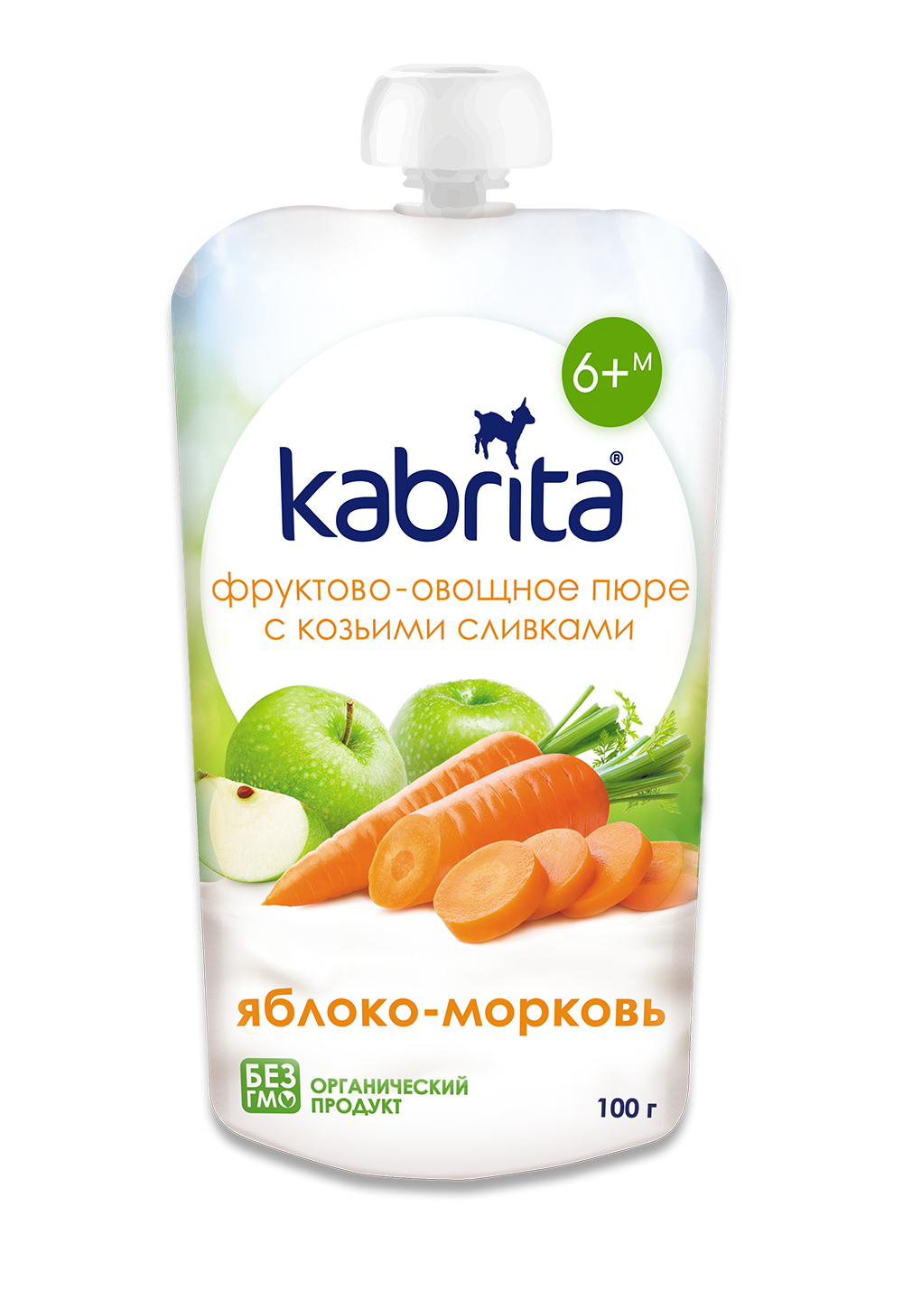 Пюре Kabrita Pouch Яблучне пюре з морквою і козячими вершками, 600 г (6 упаковок по 100 г) - фото 2