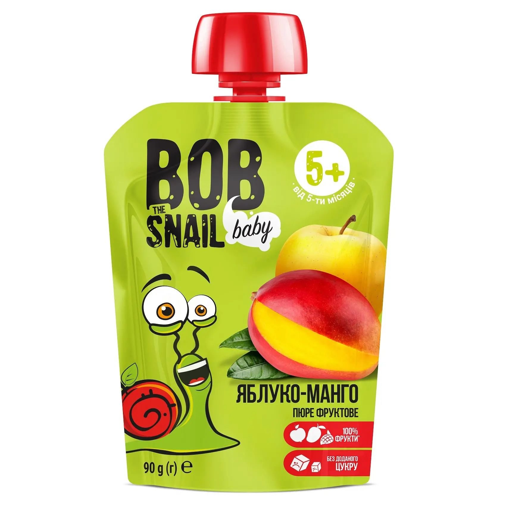Пюре фруктовое Bob Snail Яблоко-Манго, пастеризованное 900 г (10 шт. по 90 г) - фото 2