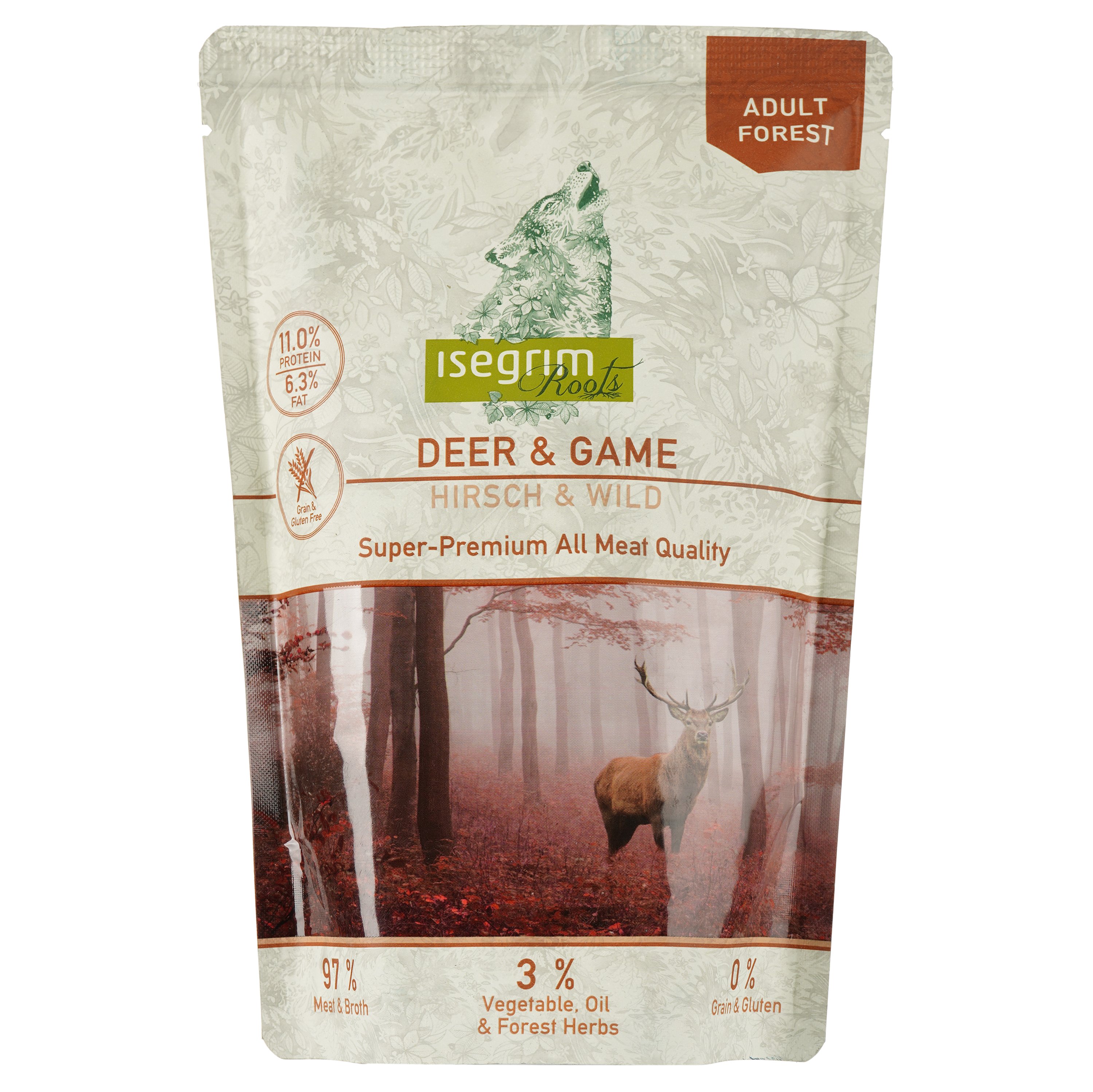 Вологий корм для собак Isegrim Pouch Roots Deer & Game Оленіна та дичина з коренем петрушки та сафлоровою олією, 410 г - фото 1