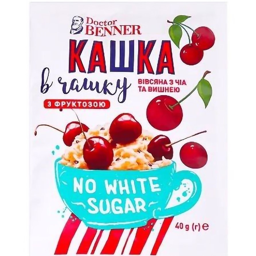 Каша вівсяна Doctor Benner Кашка в чашку з чіа та вишнею, 40 г - фото 1