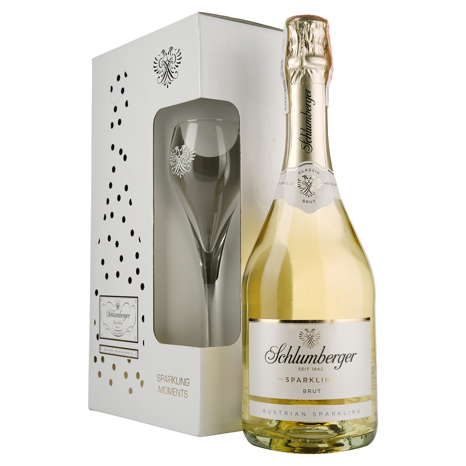 Игристое вино Schlumberger Klassik, белое, брют, в подарочной упаковке, 0,75 л + бокал - фото 1