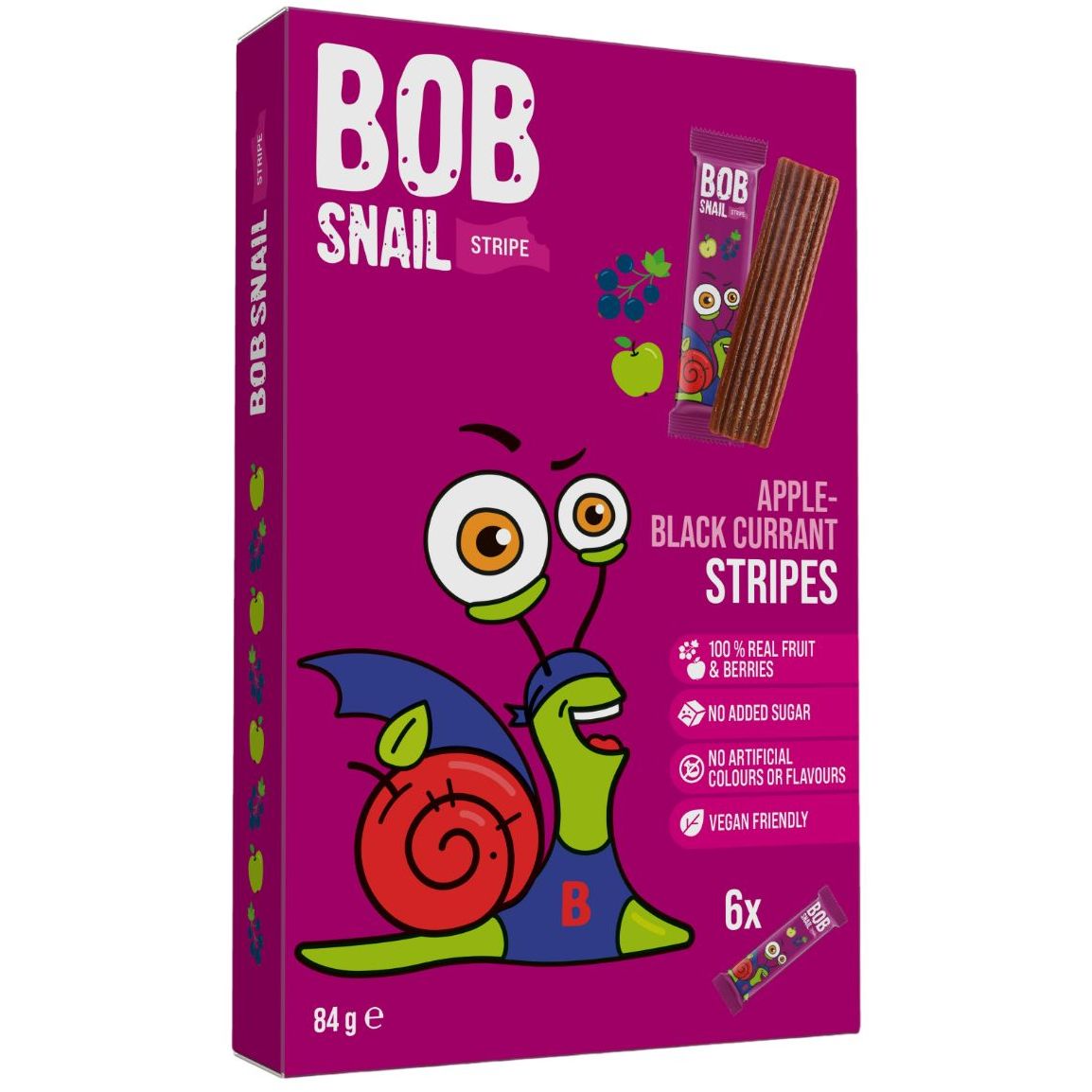Цукерка фруктово-ягідна Bob Snail Яблучно-чорносмородиновий страйп 84 г (6 шт. х 14 г) - фото 1