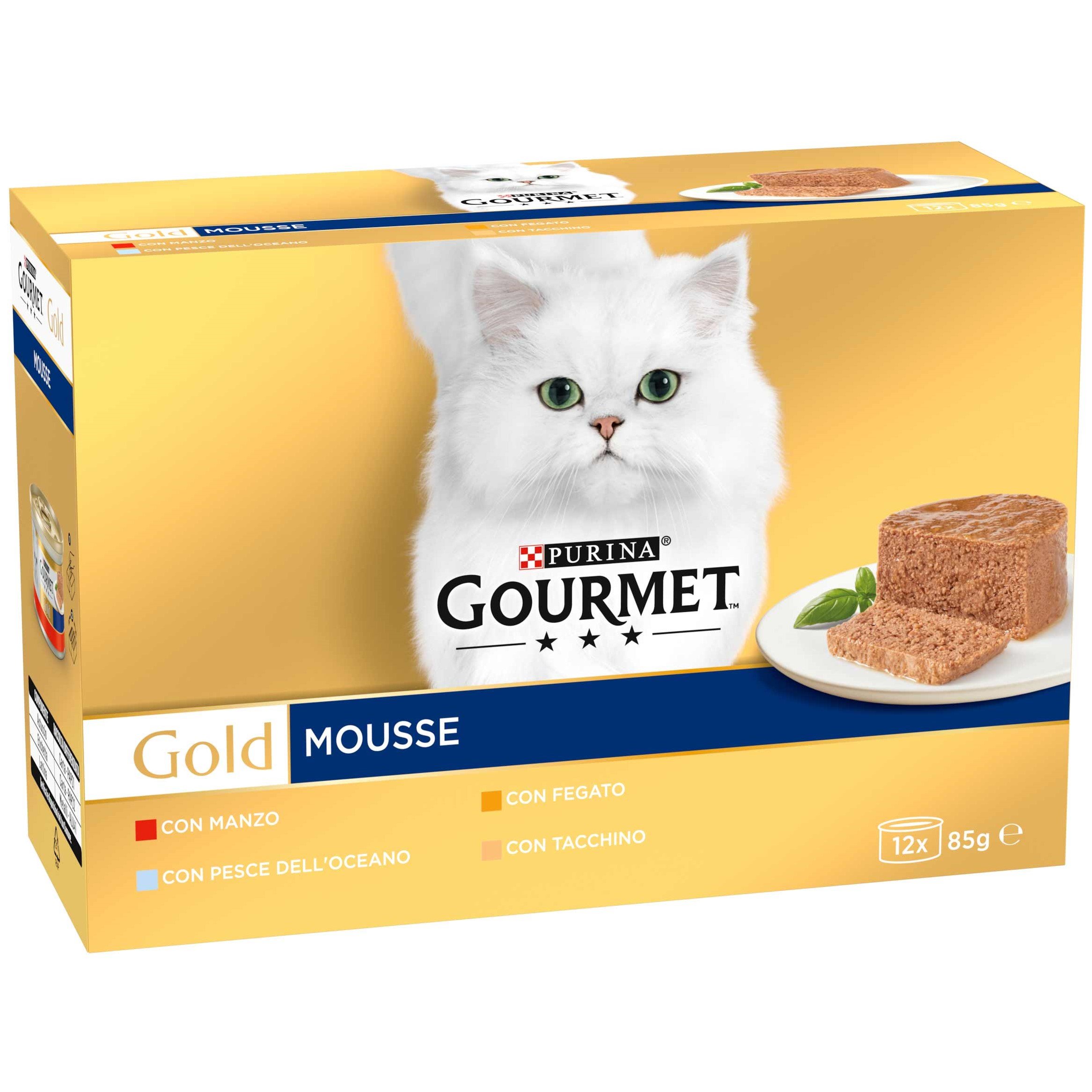 Набір вологого корму для дорослих котів Purina Gourmet Gold Паштет мультипак з яловичиною, з тунцем, з печінкою, з індичкою 1.02 кг (12 шт. х 85 г) - фото 2