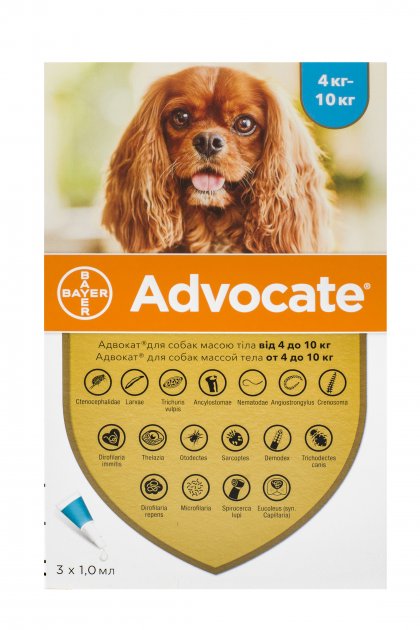 Фото - Ліки й вітаміни Bayer Краплі від паразитів  Advocate для собак від 4 до 10 кг, 3 піпетки 