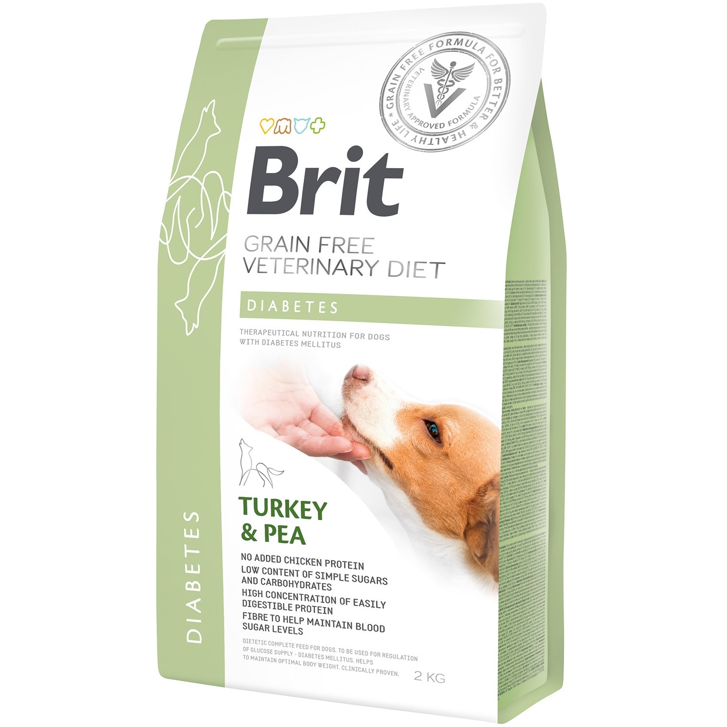 Сухий корм для дорослих собак Brit VetDiets Grain Free Diabets при цукровому діабеті з індичкою та горохом 2 кг - фото 1