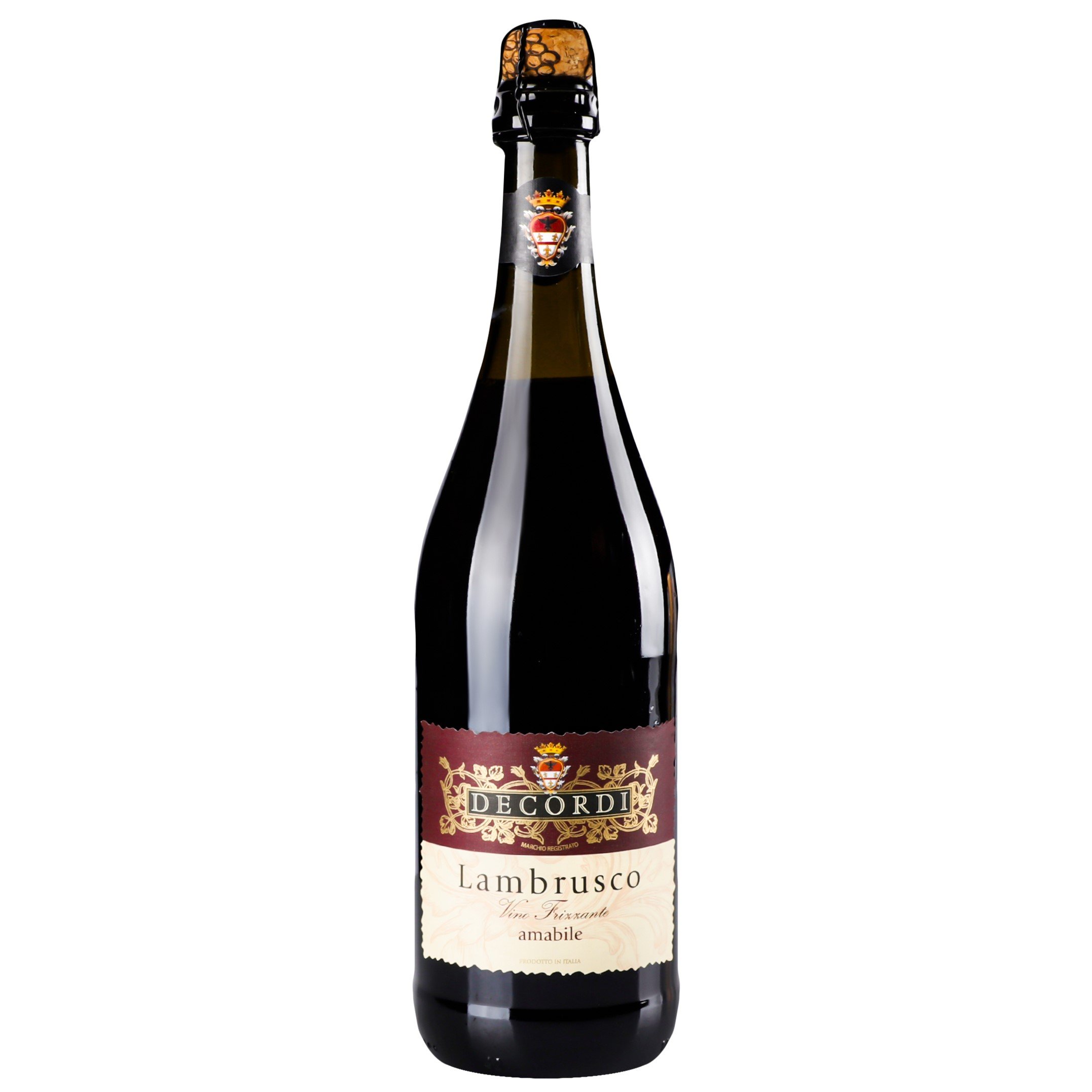 Вино ігристе Decordi Lambrusco Rosso Amabile, червоне, напівсолодке, 8%, 0,75 л - фото 1