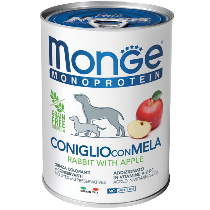 Вологий корм Monge Dog Fruit Monoprotein кролик з яблуками, 400 г (70014328) - фото 1