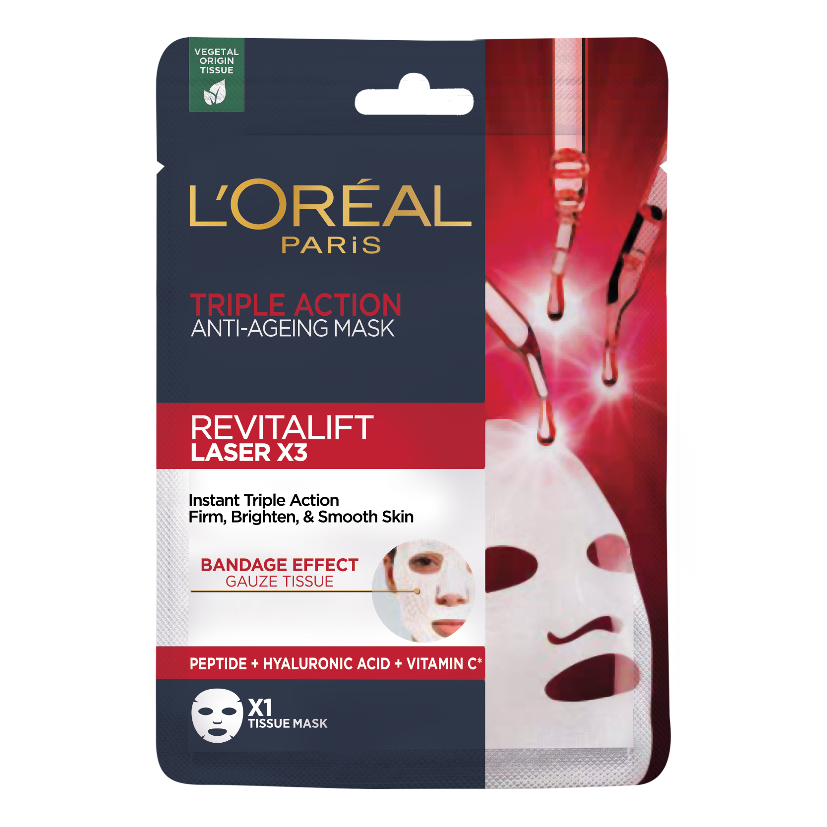 Тканевая маска для лица L'Oreal Paris Skin Expert Ревиталифт Лазер Икс 3, антивозрастная, 28 г (AA491700) - фото 1