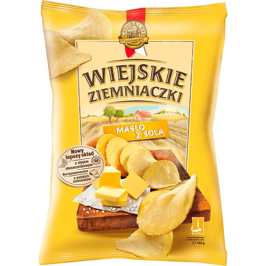 Чипсы Wiejskie Ziemniaczki со вкусом масла и солью 130 г - фото 1