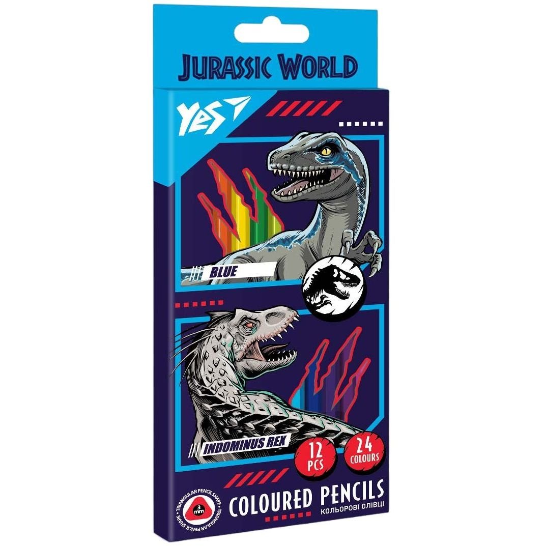 Карандаши цветные Yes Jurassic World, двусторонние, 12 шт., 24 цвета (290679) - фото 1