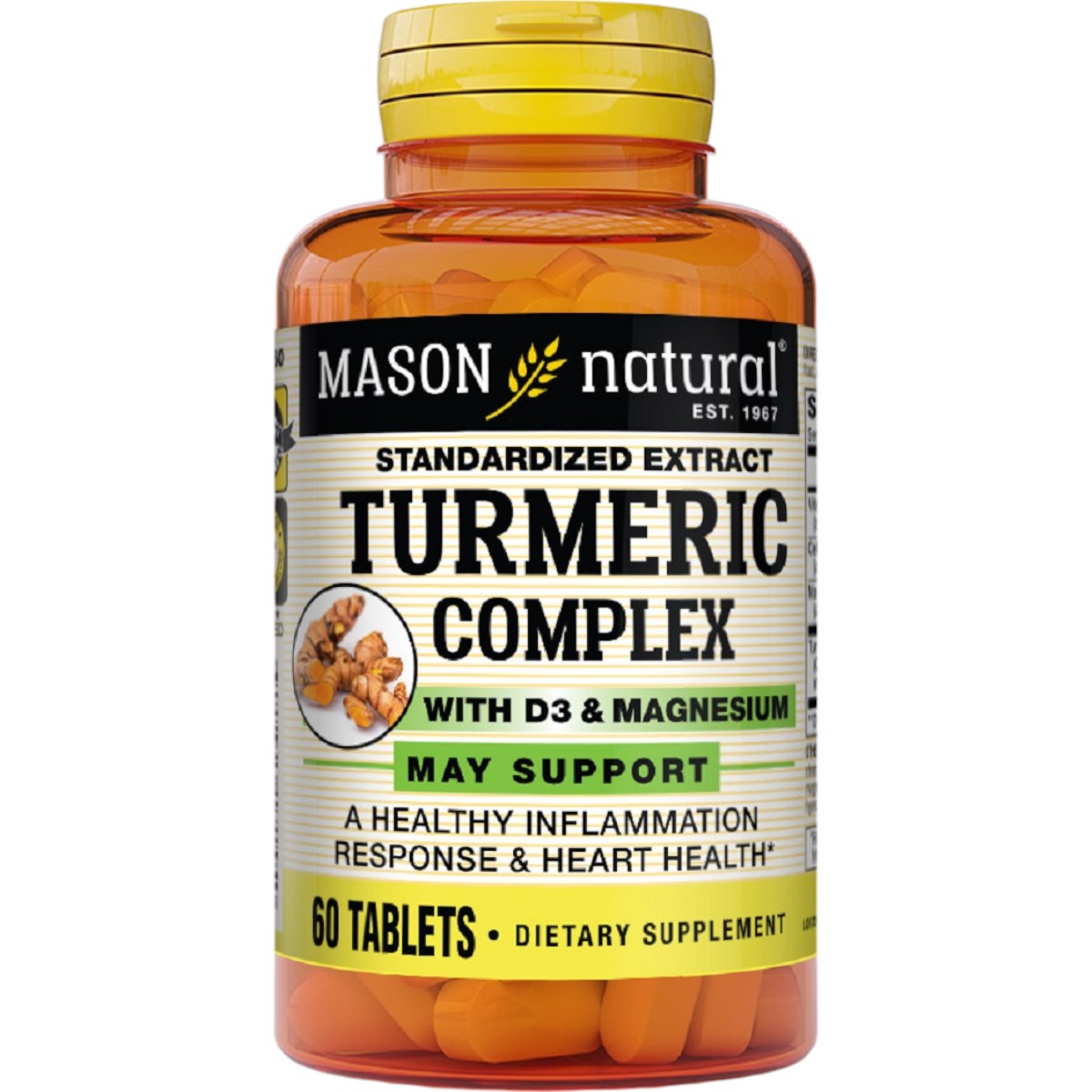 Комплекс куркумы с витамином D3 и магнием Mason Natural Turmeric Complex With Vitamin D3 & Magnesium 60 таблеток - фото 1