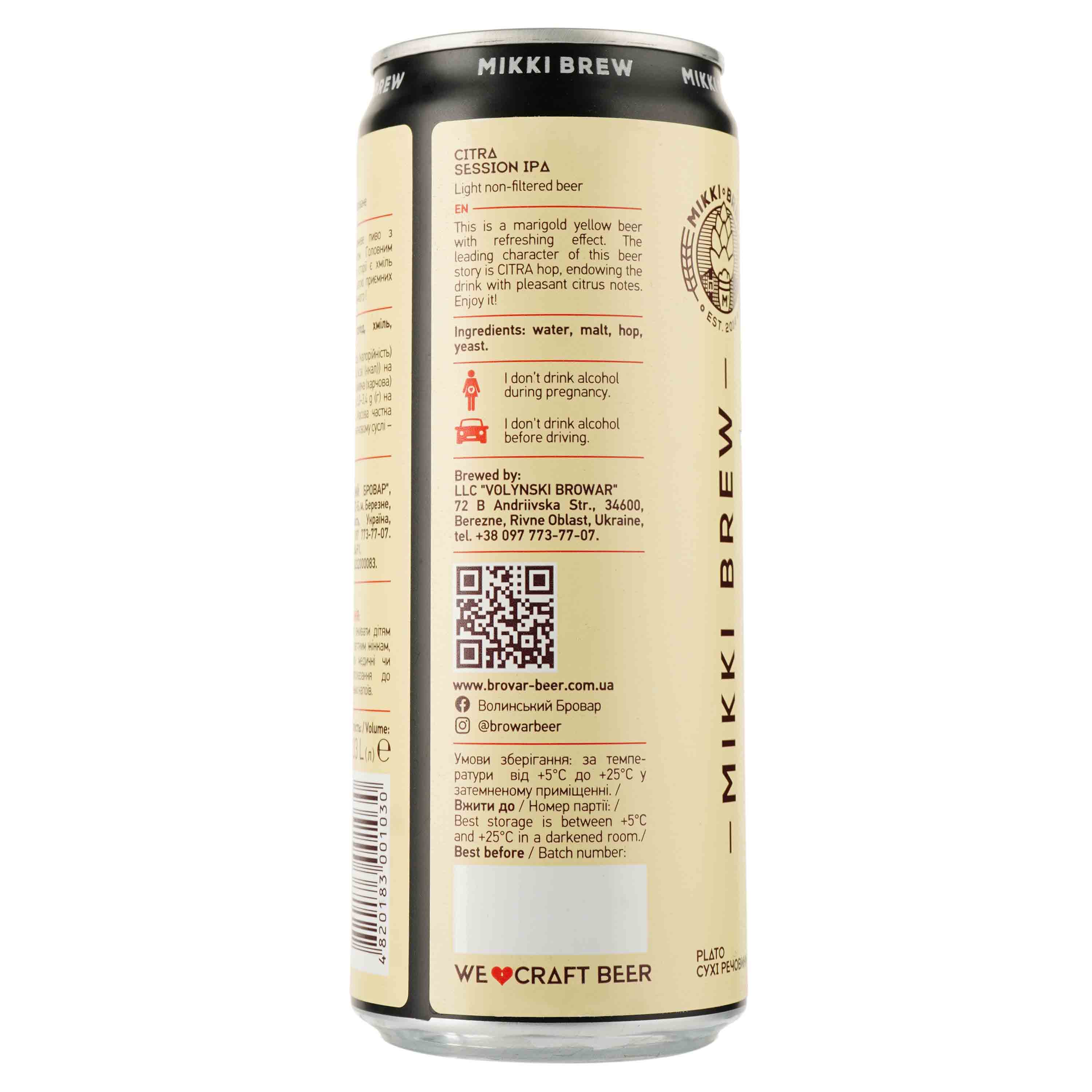 Пиво Mikki Brew Citra, світле, нефільтроване, 5,9%, з/б, 0,33 л - фото 2