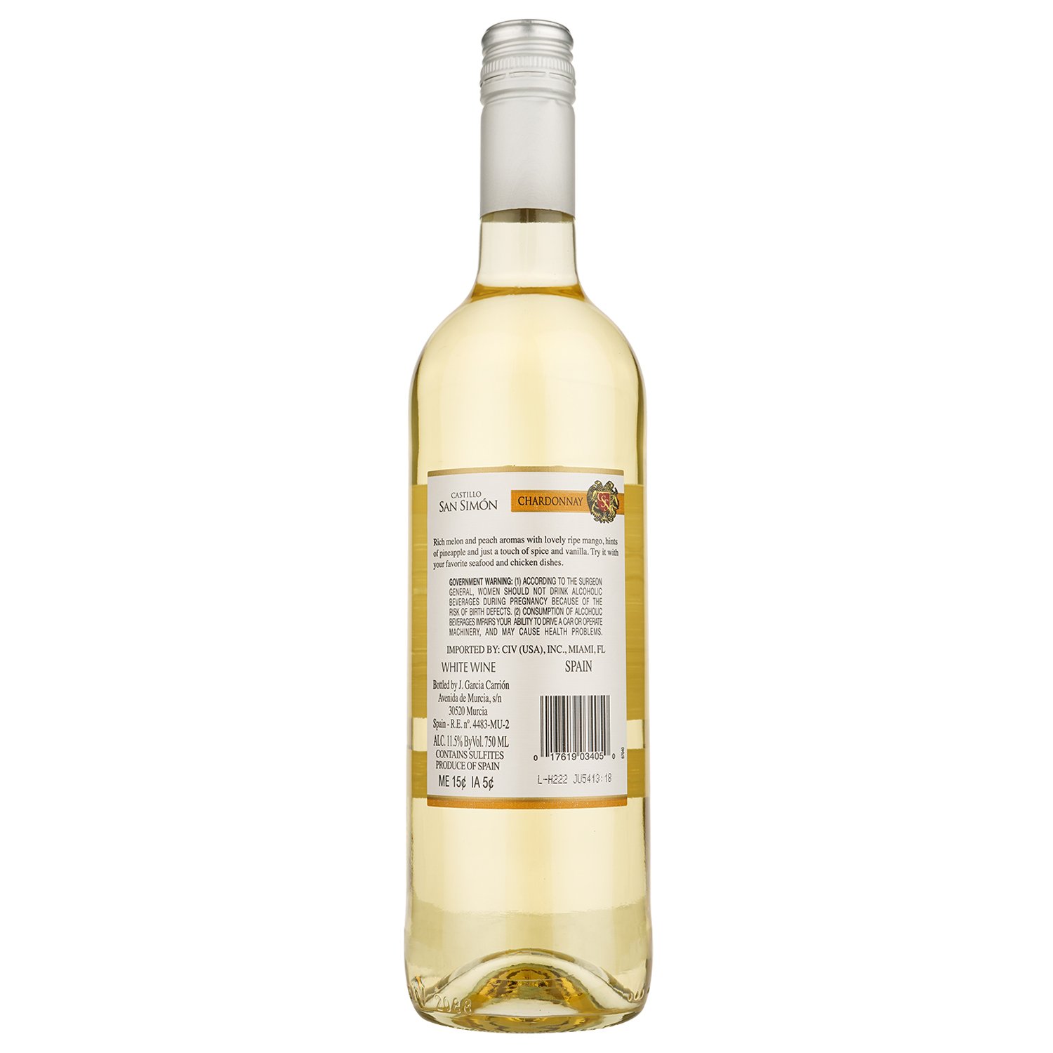 Вино Castillo San Simon Chardonnay, біле, сухе, 11,5%, 0,75 л (27253) - фото 2