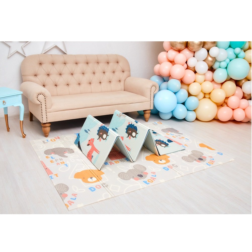 Дитячий двосторонній складний килимок Poppet Кольорові звірята та Іграшкові коники, 150х200х0,8 см (PP016-150H) - фото 4