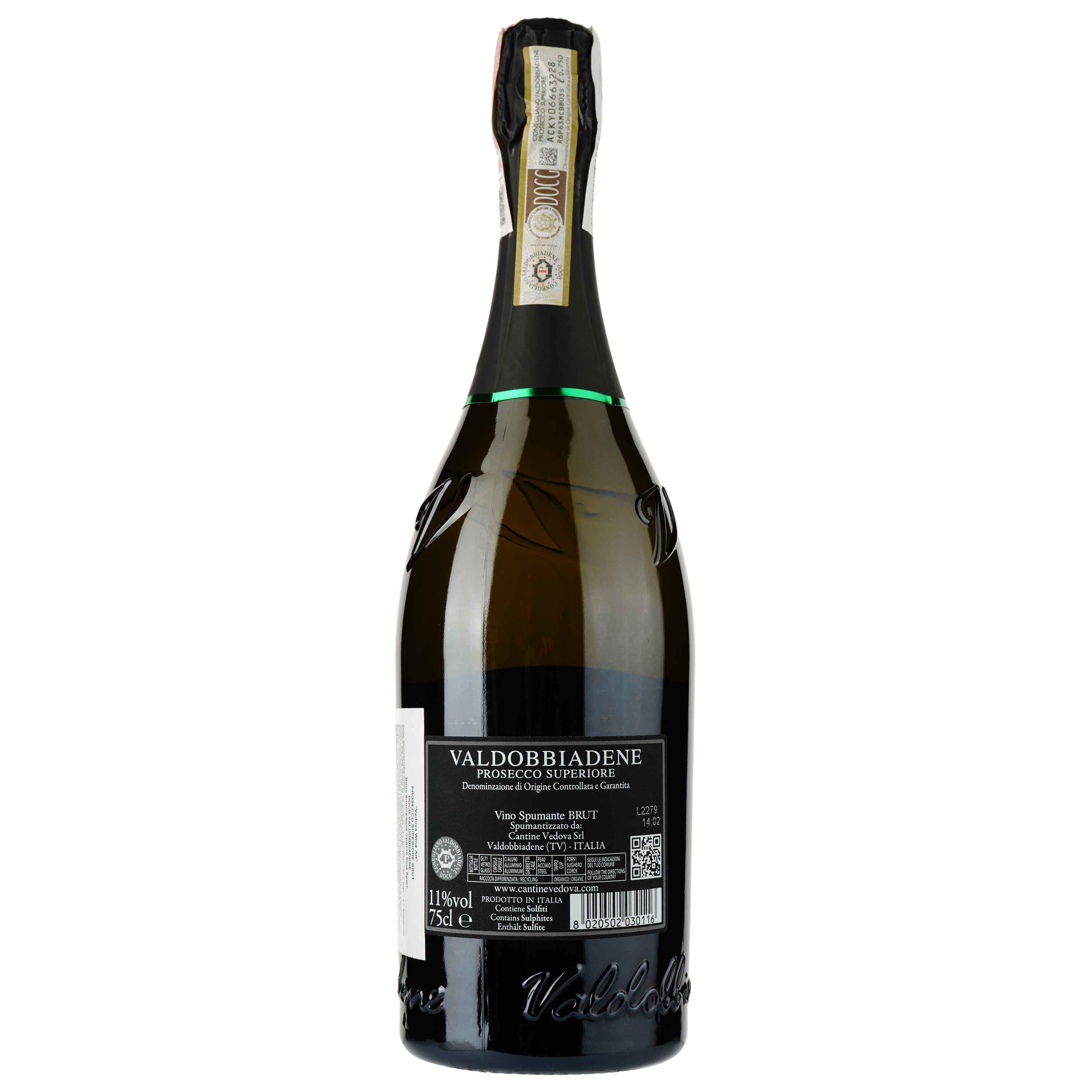 Вино игристое Vedova Valdobbiadene Prosecco Superiore Brut, белое, брют, 0,75 л - фото 2