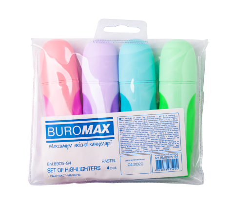 Набір маркерів Buromax Pastel, з гумовими вставками, 4 шт. (BM.8905-94) - фото 1