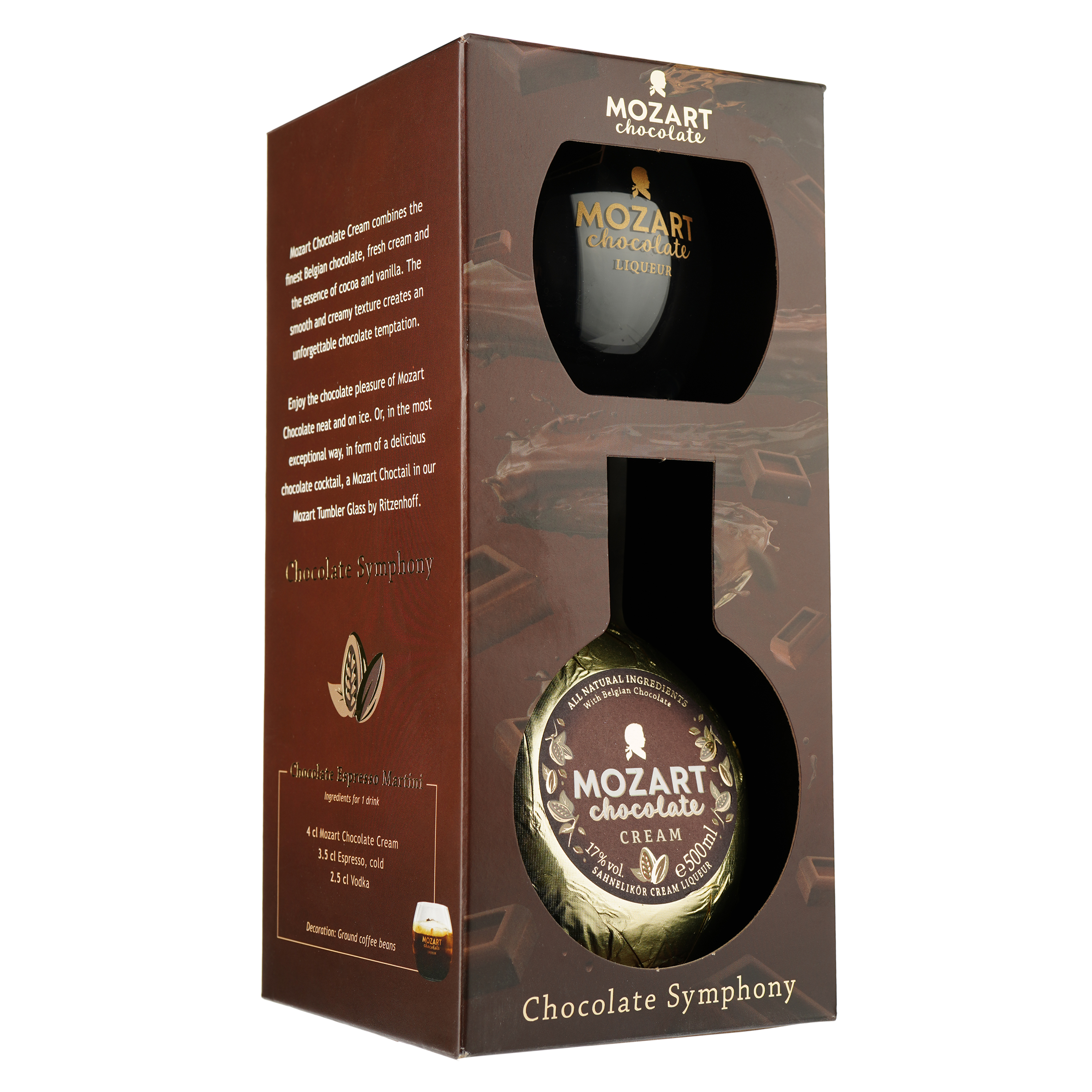 Ликер Mozart Chocolate Cream Gold, в подарочной упаковке, с бокалом, 17%, 0,5 л - фото 2