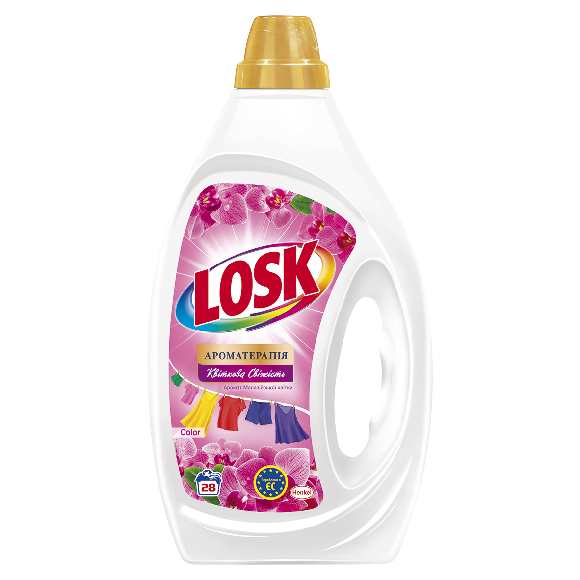 Гель для прання Losk Колор Ароматерапія Ефірні масла та аромат Малазійської квітки, 1.26 л - фото 1