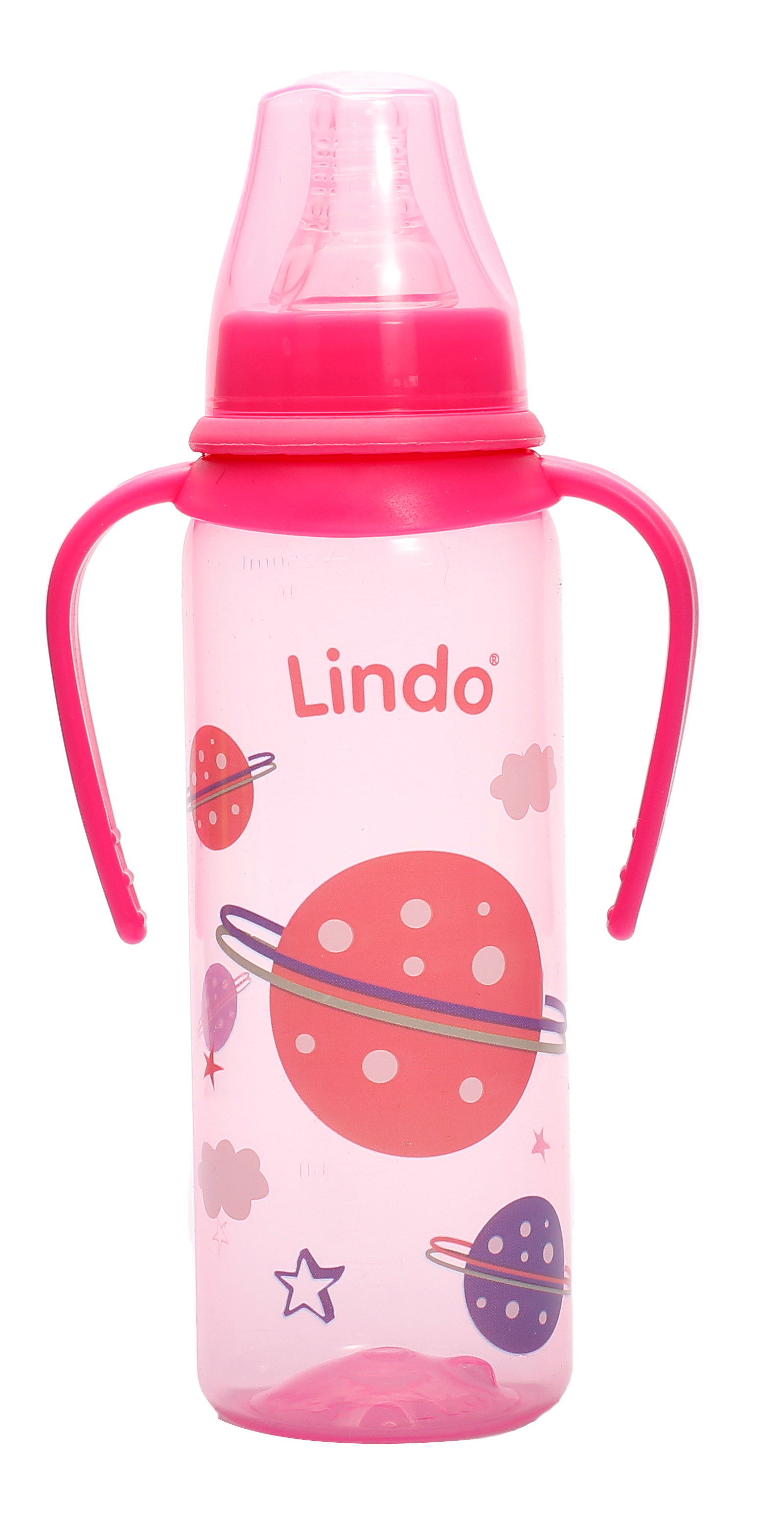 Пляшечка для годування Lindo, з ручками, 250 мл, рожевий (Li 139 роз) - фото 1