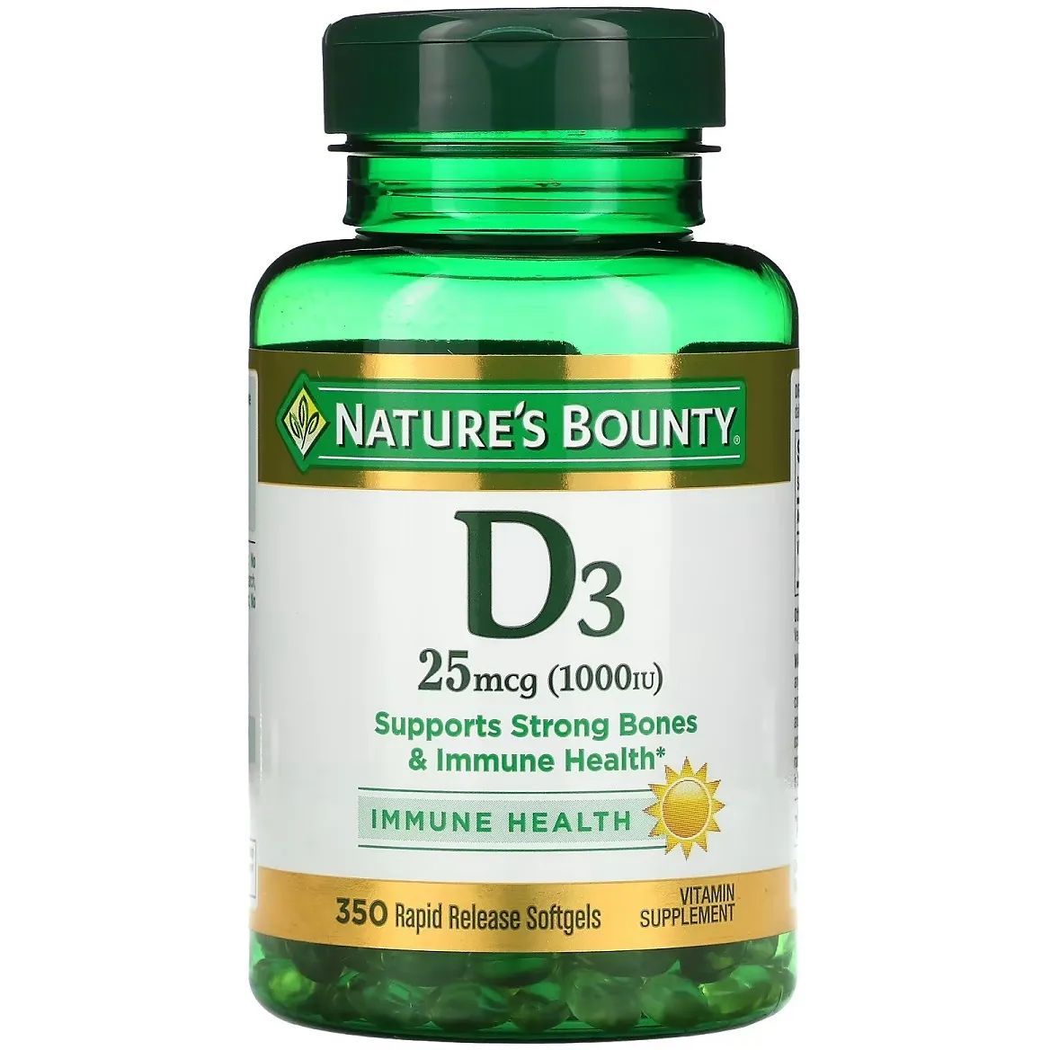 Вітамін D3 швидкого вивільнення Nature's Bounty Vitamin D 1000 МО 25 мкг 350 гелевих капсул - фото 1