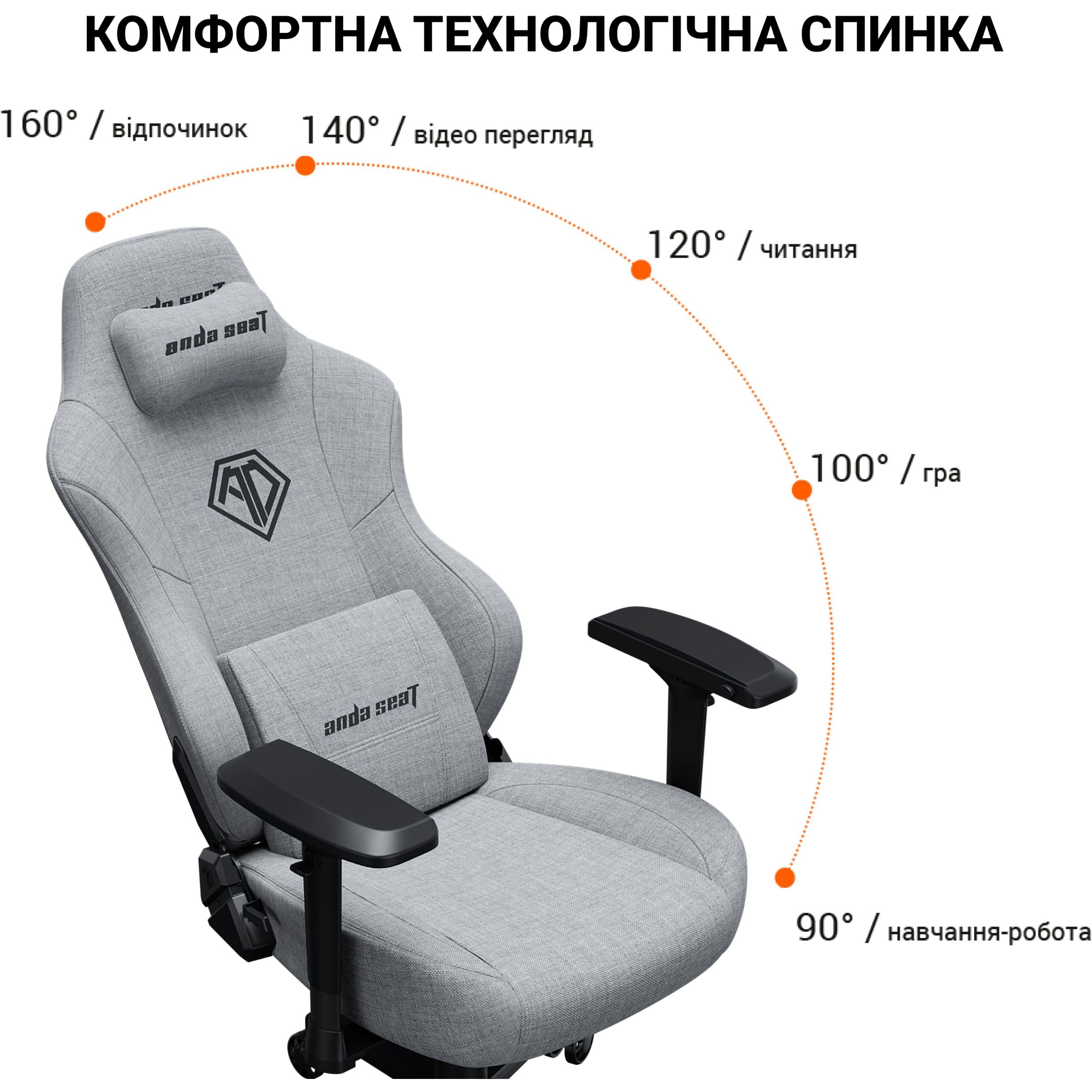 Крісло ігрове Anda Seat Phantom 3 Pro Size L Black Fabric (AD18YC-06-B-F) - фото 5