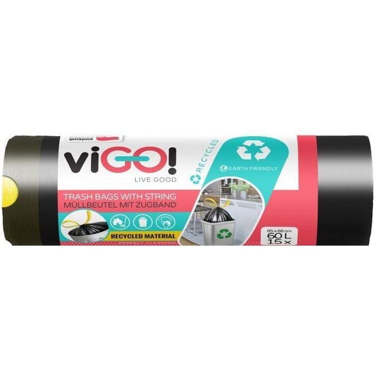 Пакети для сміття з зав'язками viGO! Eco Garbage, 60 л, 15 шт. - фото 1
