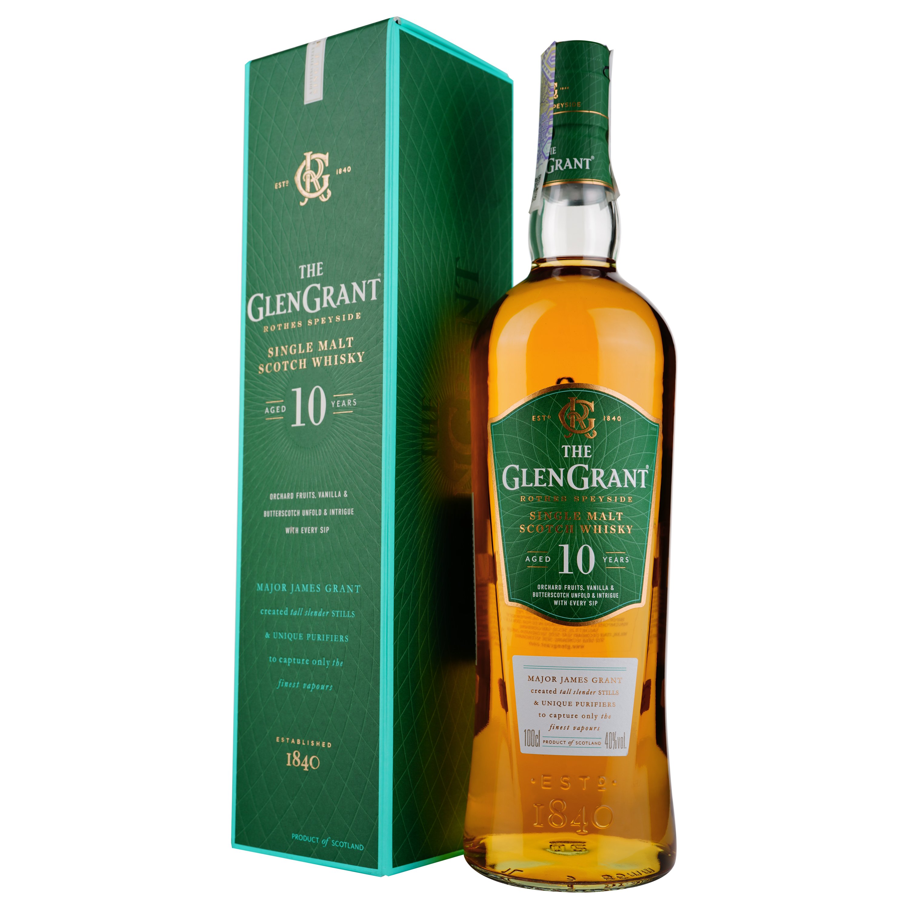 Виски Glen Grant 10 yo Single Malt Scotch Whisky 40% 1 л - фото 1