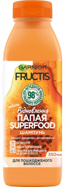 Шампунь Garnier Fructis Superfood Папая, для восстановления поврежденных волос, 350 мл - фото 1