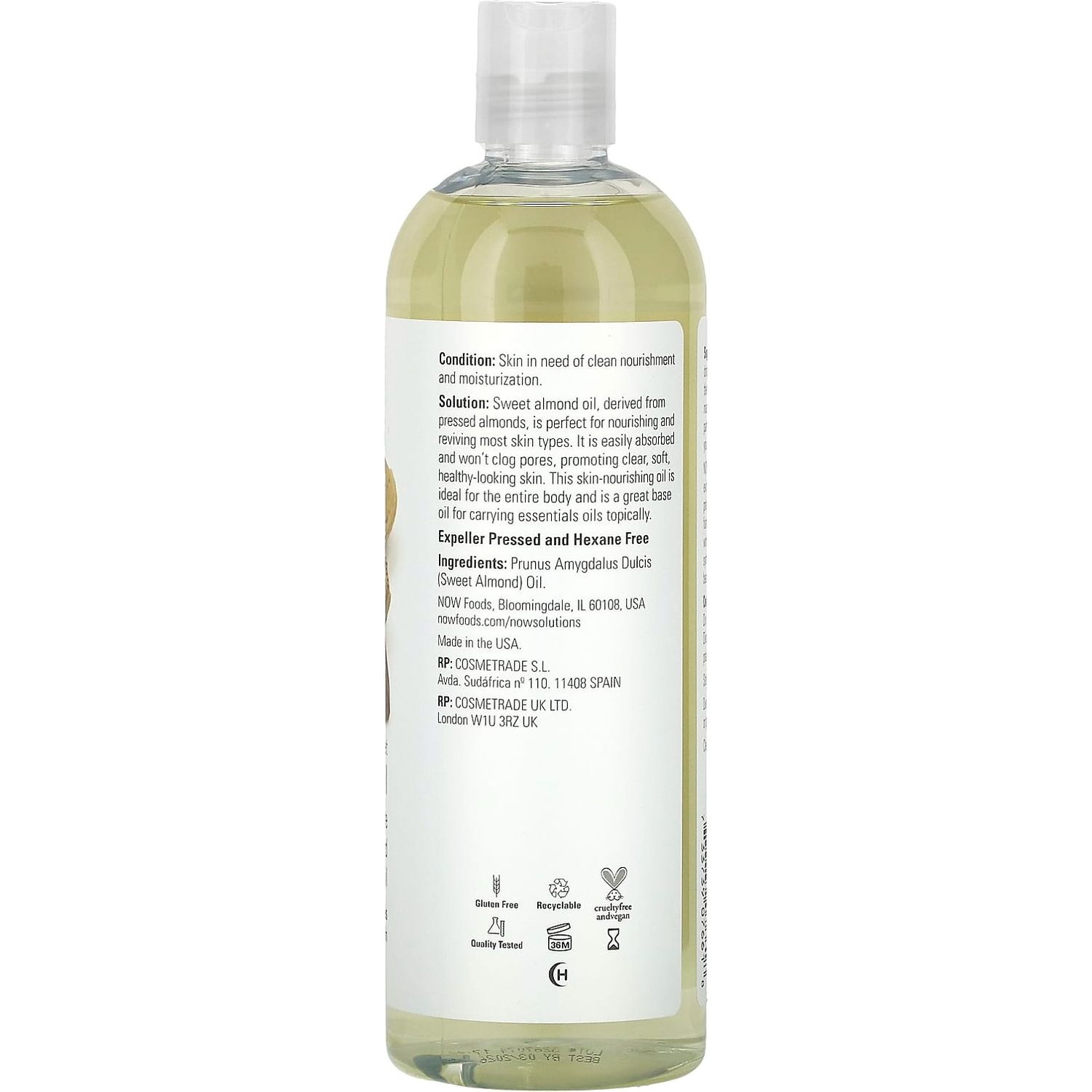 Олія солодкого мигдалю Now Solutions Sweet Almond Oil 473 мл - фото 2