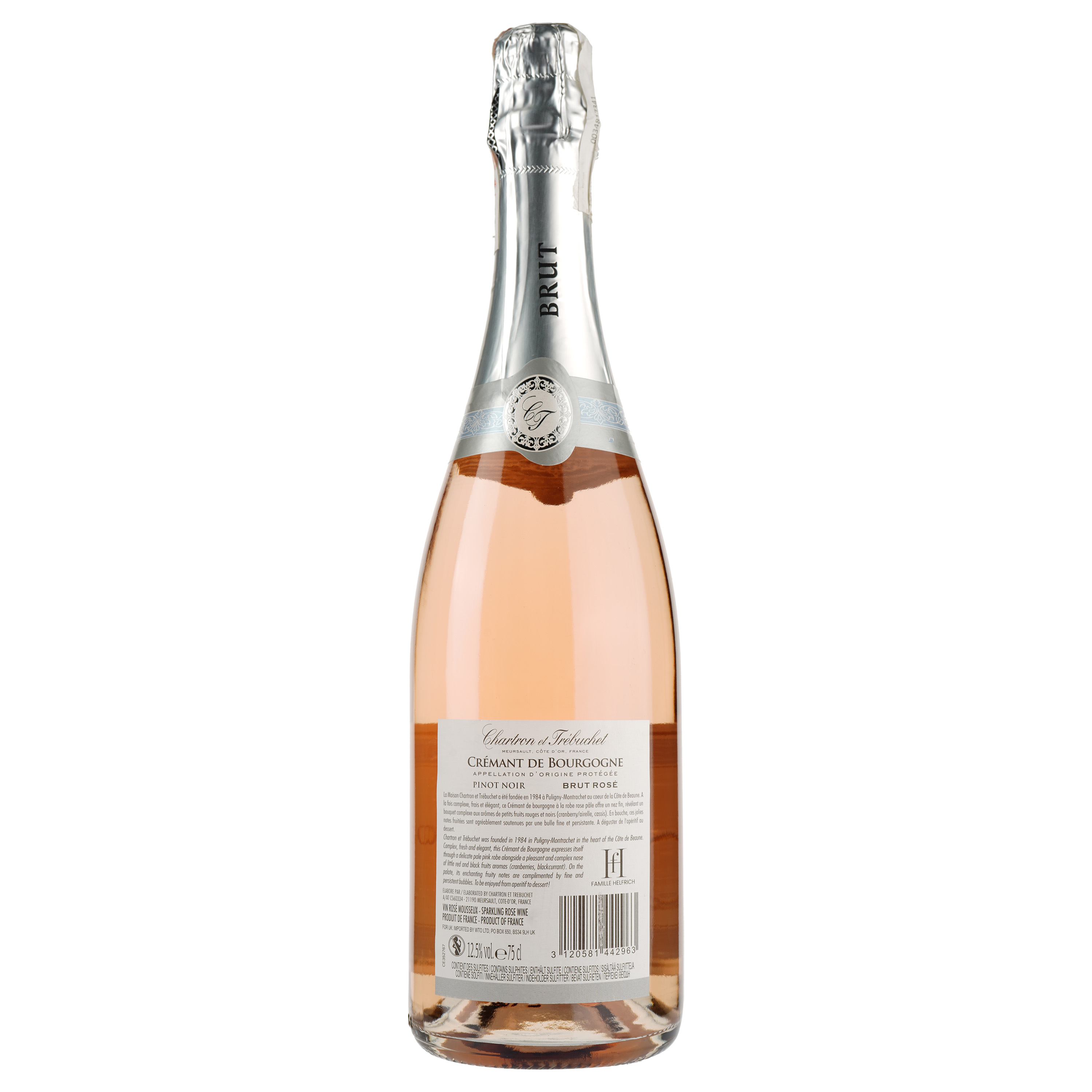 Вино игристое Chartron et Trebuchet Cremant de Bourgogne Brut Pinot Noir, розовое, брют, 12%, 0,75 л (90458) - фото 2