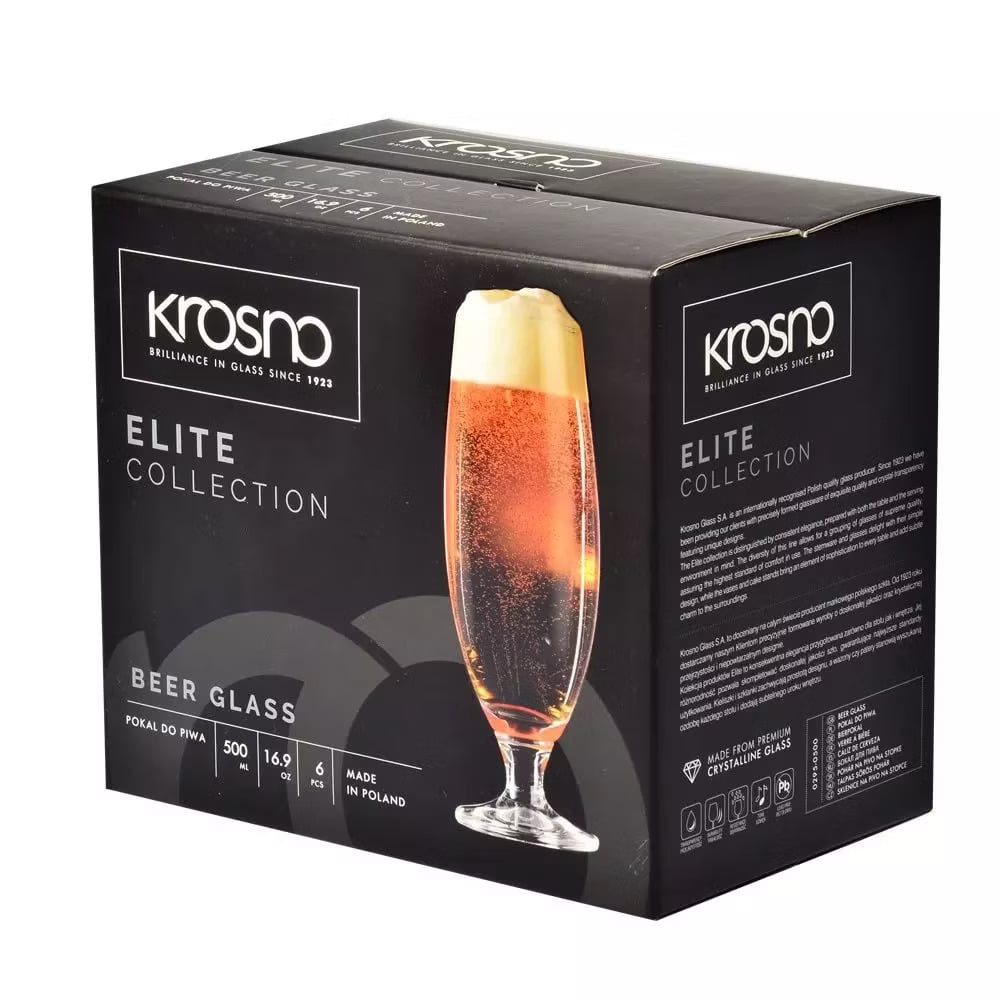 Набор высоких бокалов для пива Krosno Elite, стекло, 500 мл, 6 шт. (789286) - фото 3