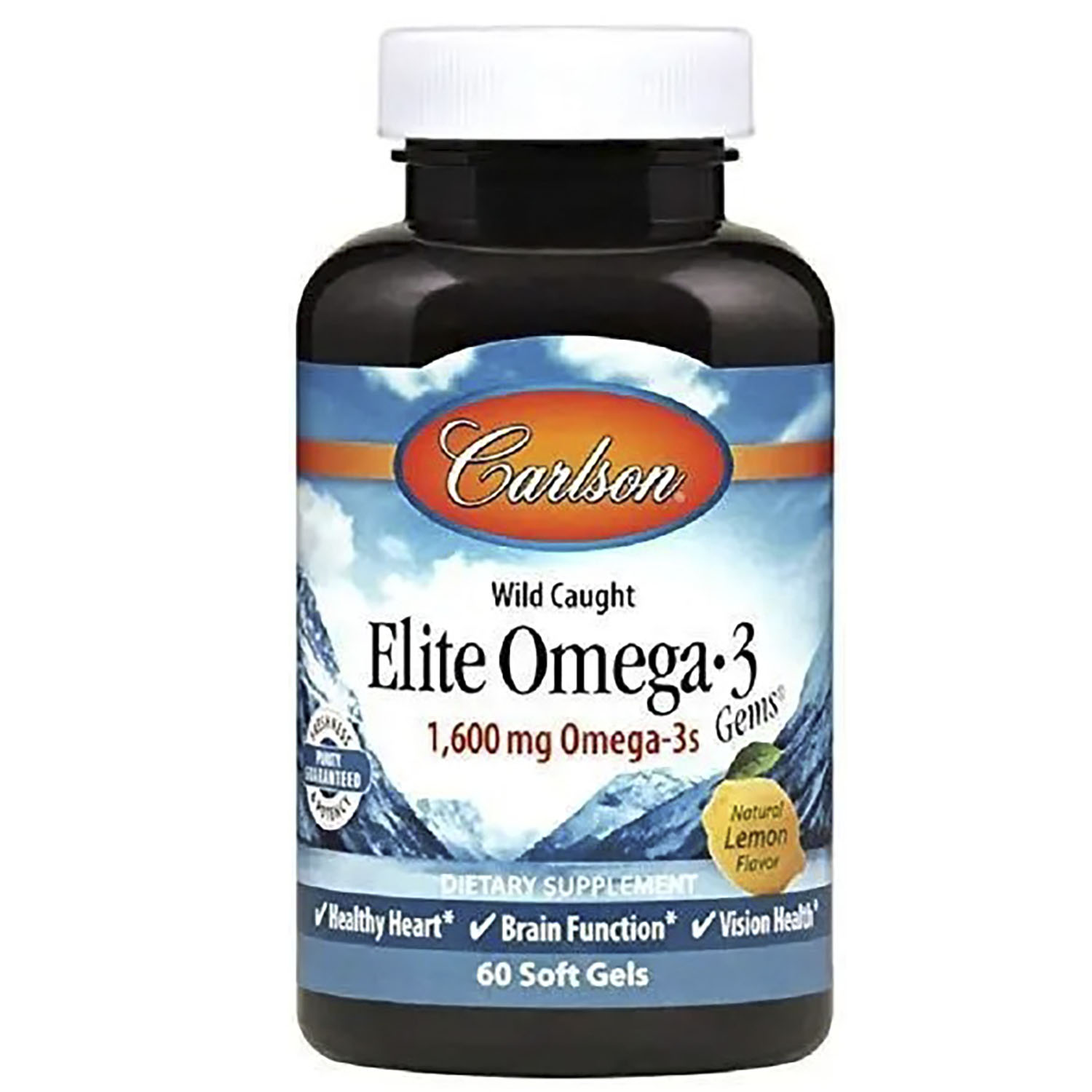 Рыбий жир Омега-3 Carlson Elite Omega-3 1600 мг лимон норвежский 60 гелевых капсул - фото 1