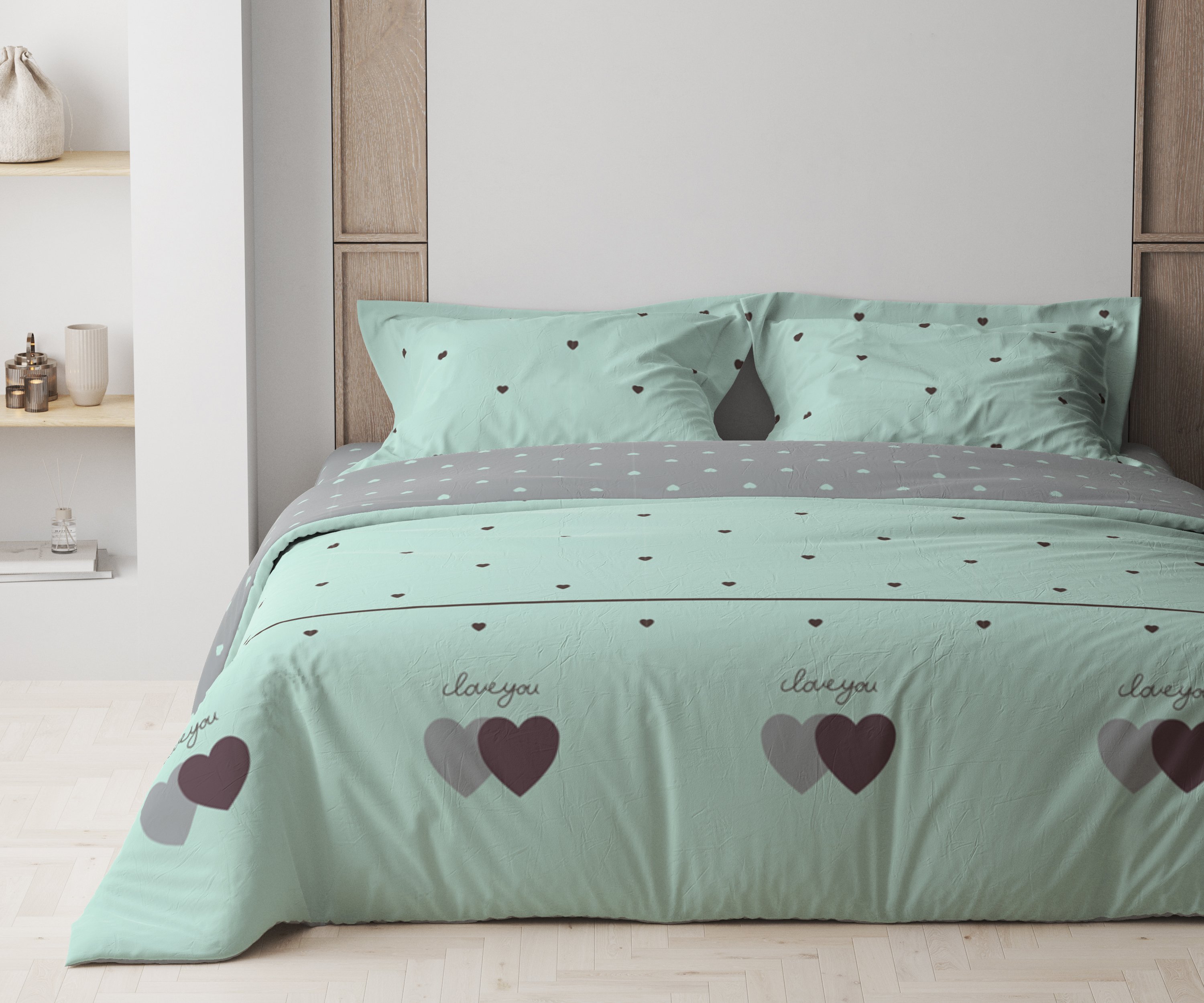 Комплект постільної білизни ТЕП Happy Sleep Mint&Grey Hearts двоспальний сірий з м'ятним (2-03795_24946) - фото 1