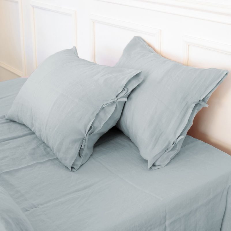 Комплект постельного белья MirSon Natural Linen Caspian лен семейный серо-голубой (2200008248277) - фото 6