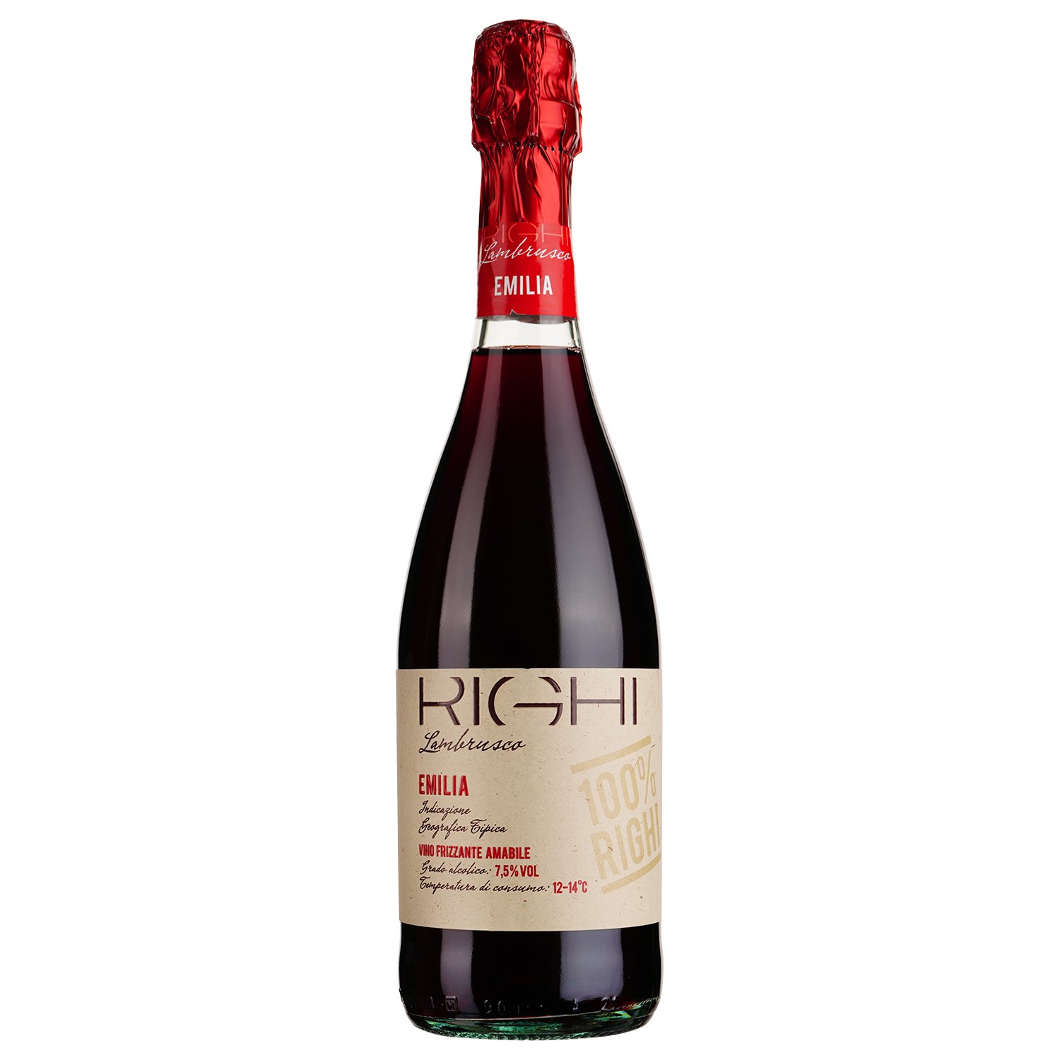 Ігристе вино Righi Lambrusco Emilia IGT, червоне, напівсолодке, 7,5%, 0,75 л - фото 1