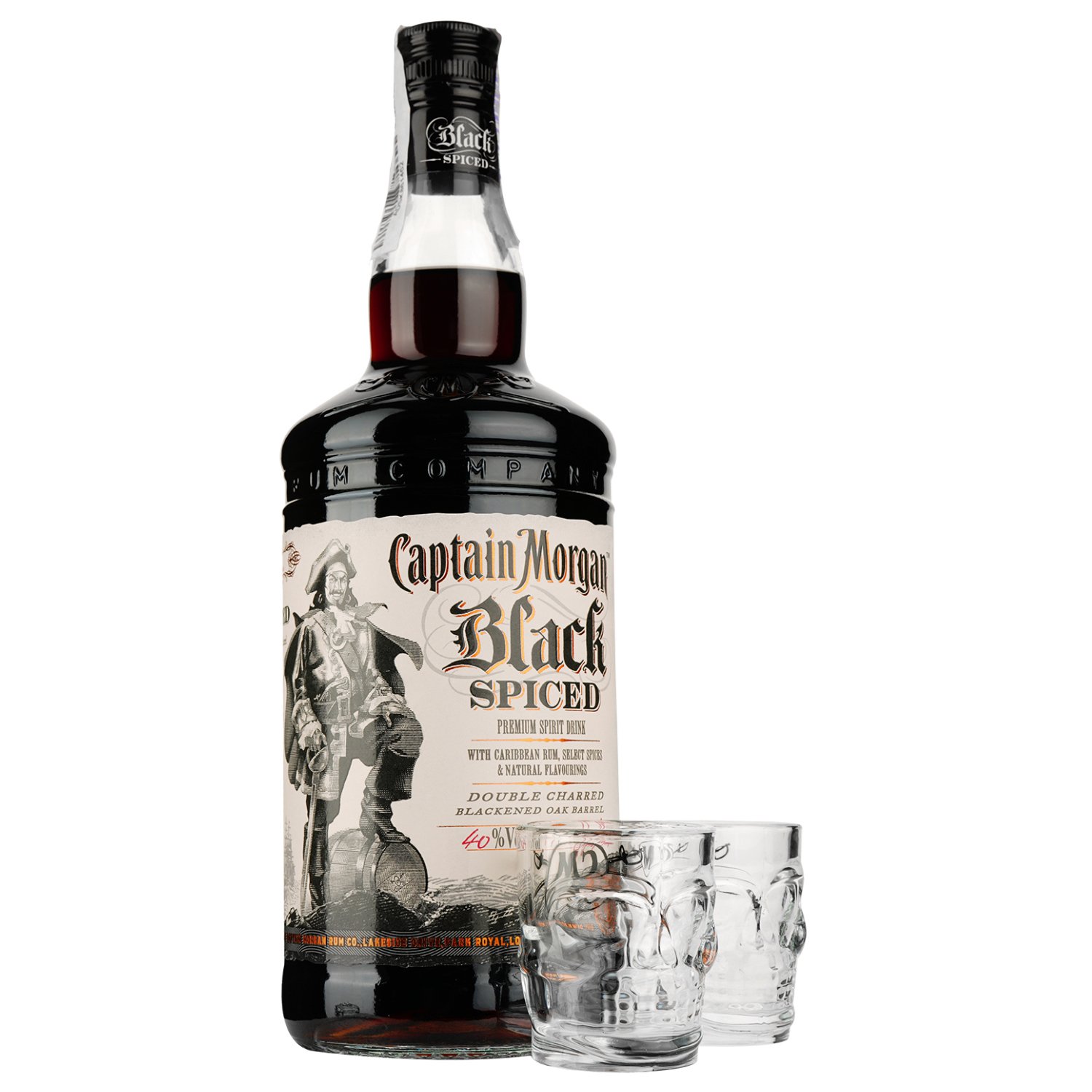 Ромовый напиток Captain Morgan Black Spiced, 40%, 1 л + 2 рюмки - фото 3