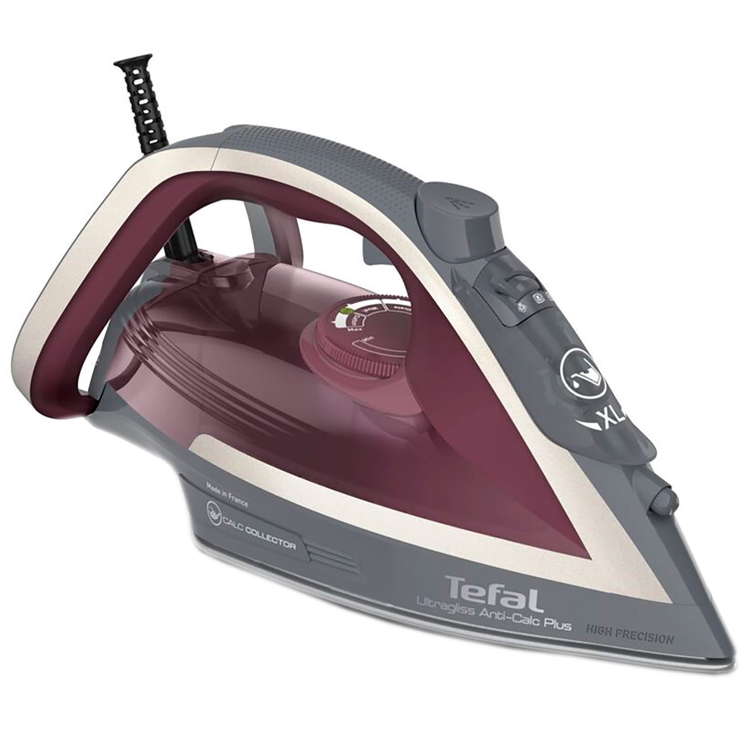 Утюг Tefal Ultragliss Plus FV6840E0 с подачей пара серый с бордовым (FV6840E0) - фото 1