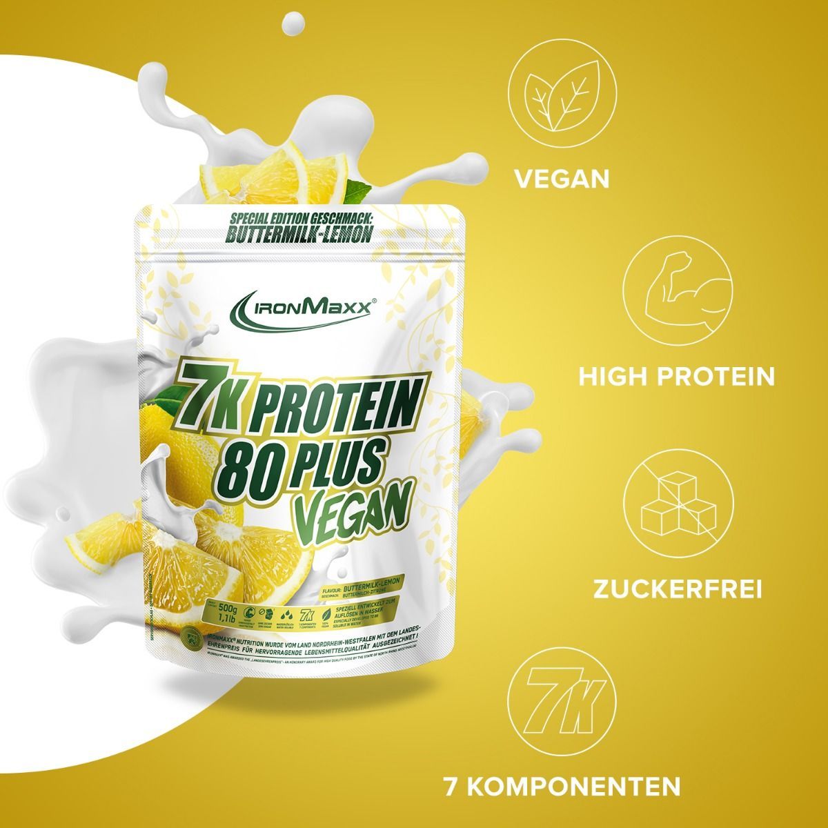 Протеин IronMaxx Vegan Protein 7k - 80 Plus Пахта-Лимон 500 г - фото 2